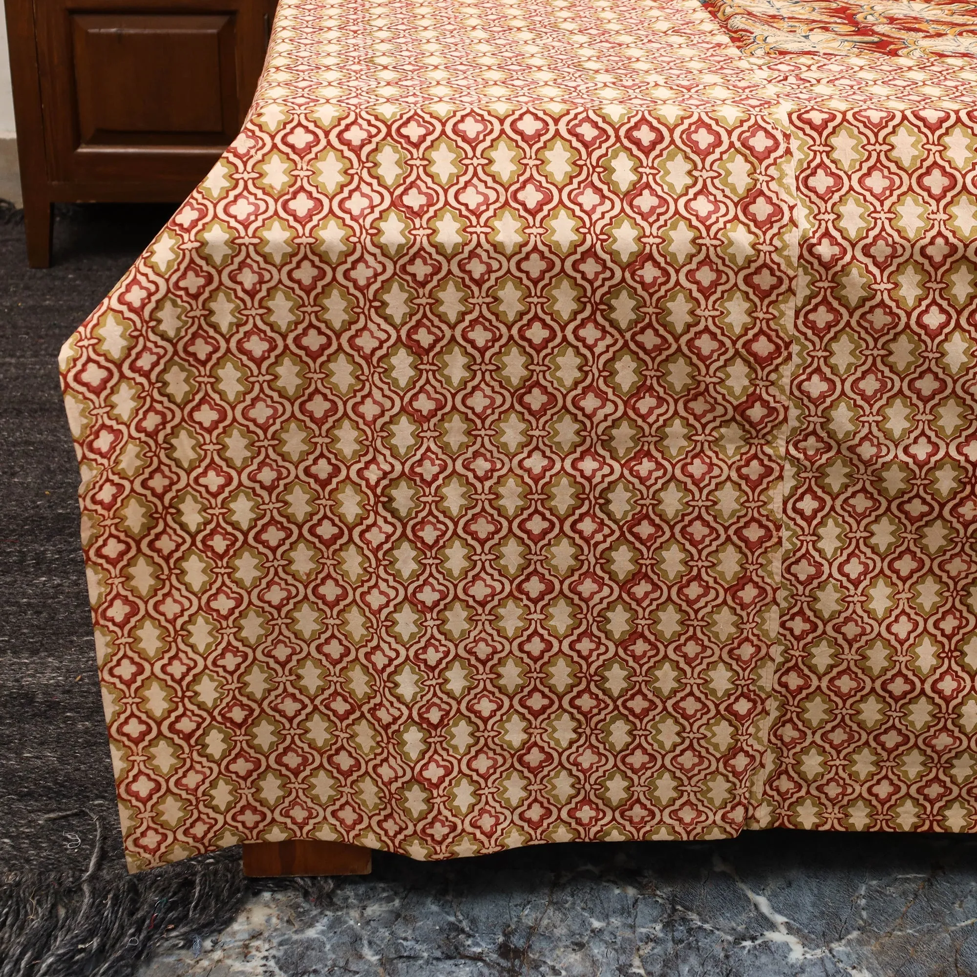 Beige - Kalamkari Block Print Patchwork Cotton Bedsheet Set 43 sold by Itokri product image thumbnail 4
