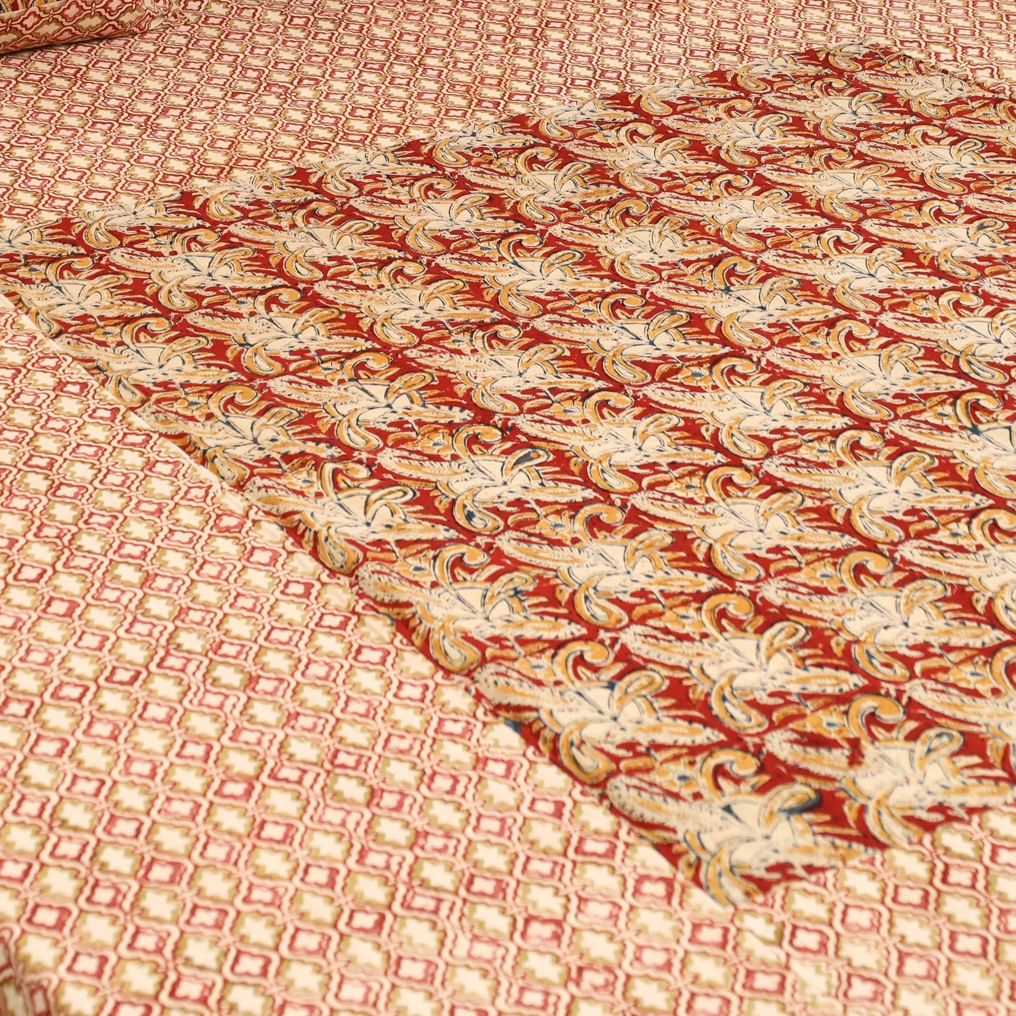 Beige - Kalamkari Block Print Patchwork Cotton Bedsheet Set 43 sold by Itokri product image thumbnail 2