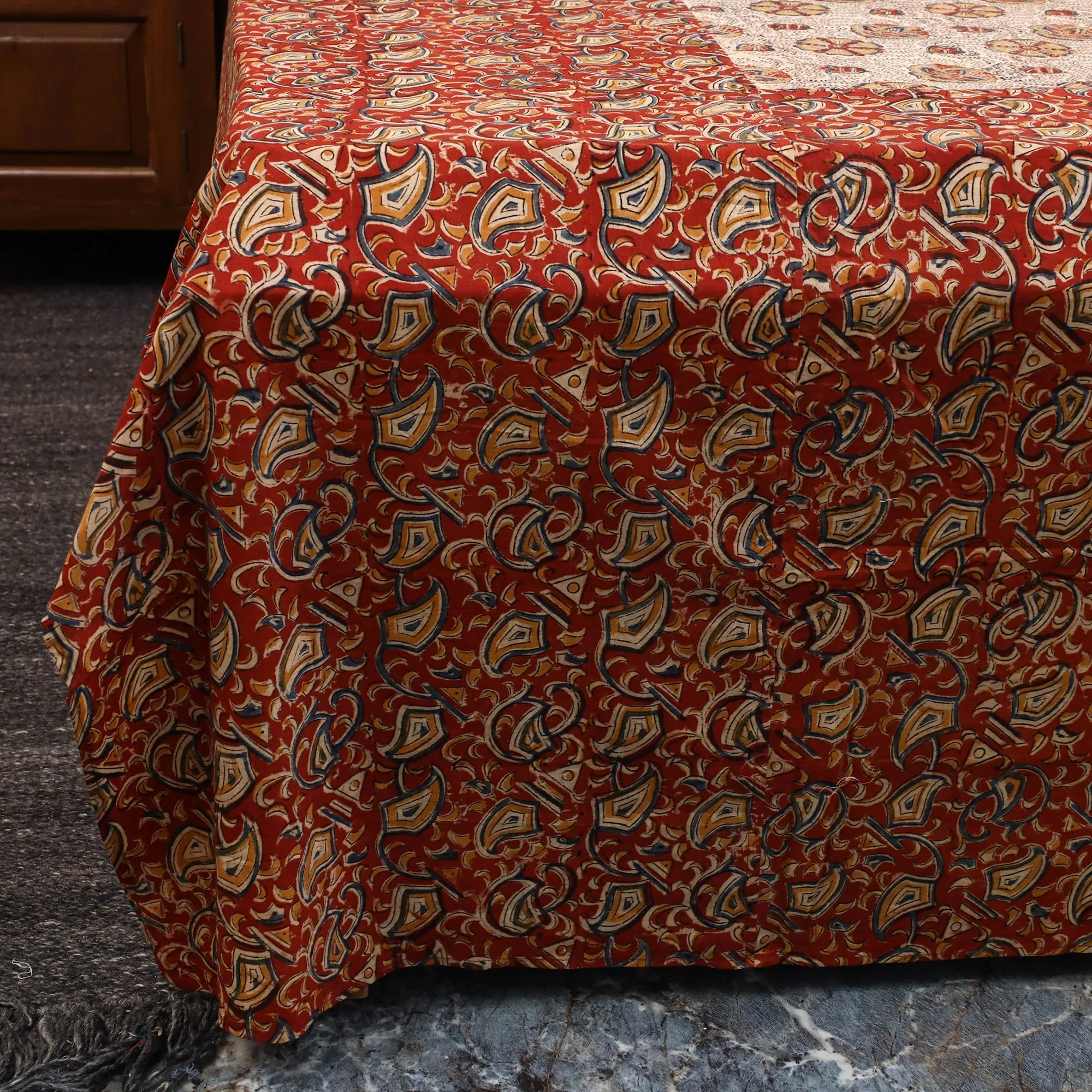 Red - Kalamkari Block Print Patchwork Cotton Bedsheet Set 37 sold by Itokri product image thumbnail 4