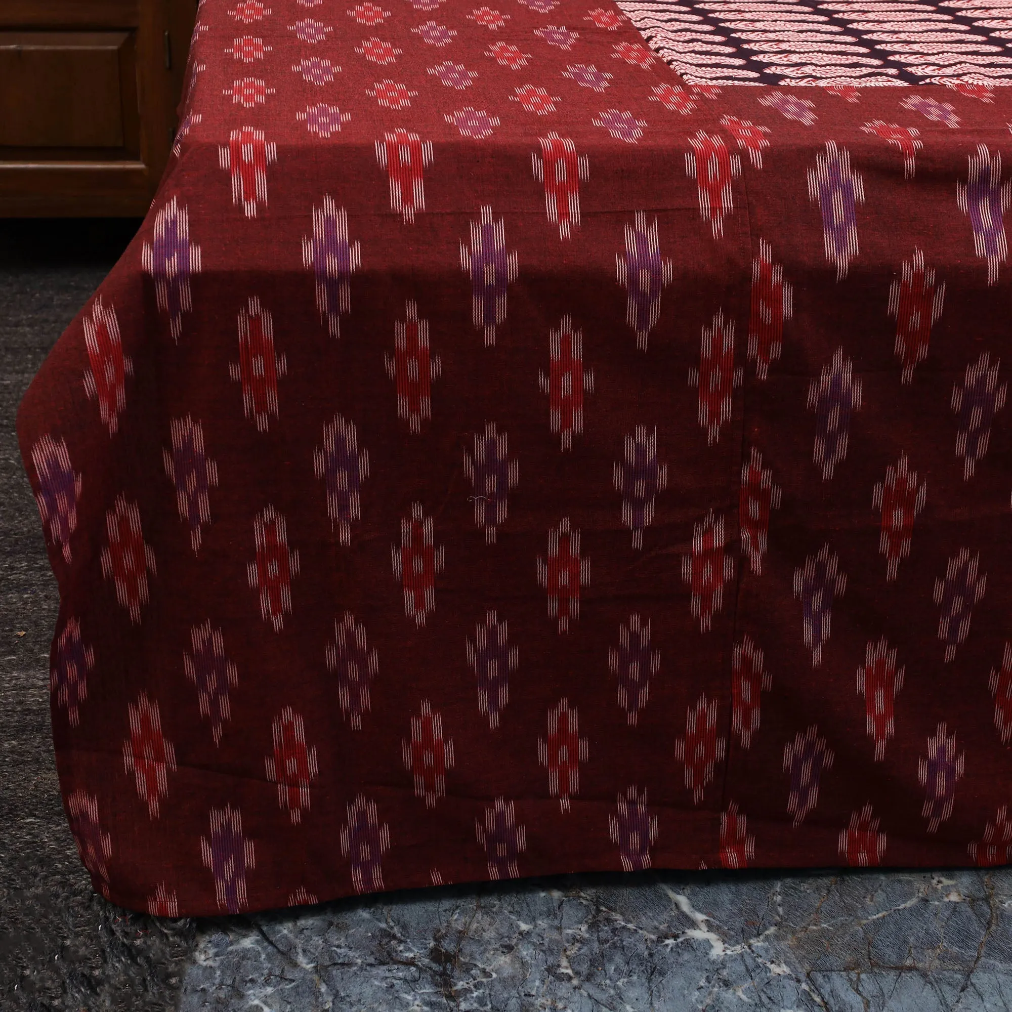 Maroon - Pochampally Ikat with Bagh Patch Cotton Bedsheet Set 10 sold by Itokri product image thumbnail 4