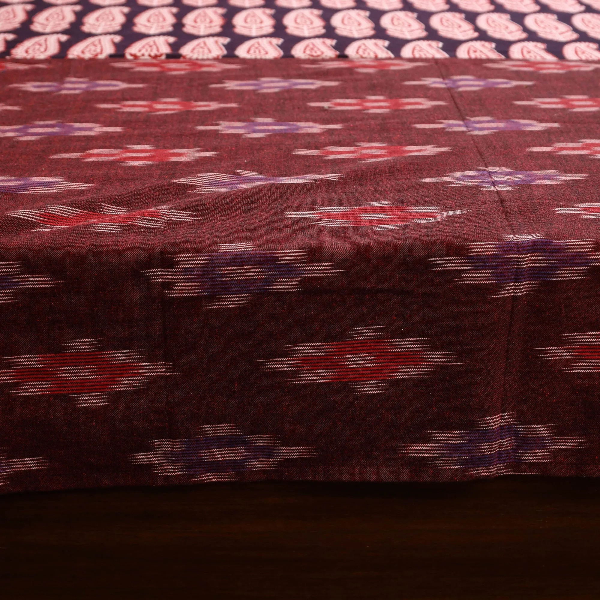 Maroon - Pochampally Ikat with Bagh Patch Cotton Bedsheet Set 10 sold by Itokri product image thumbnail 5