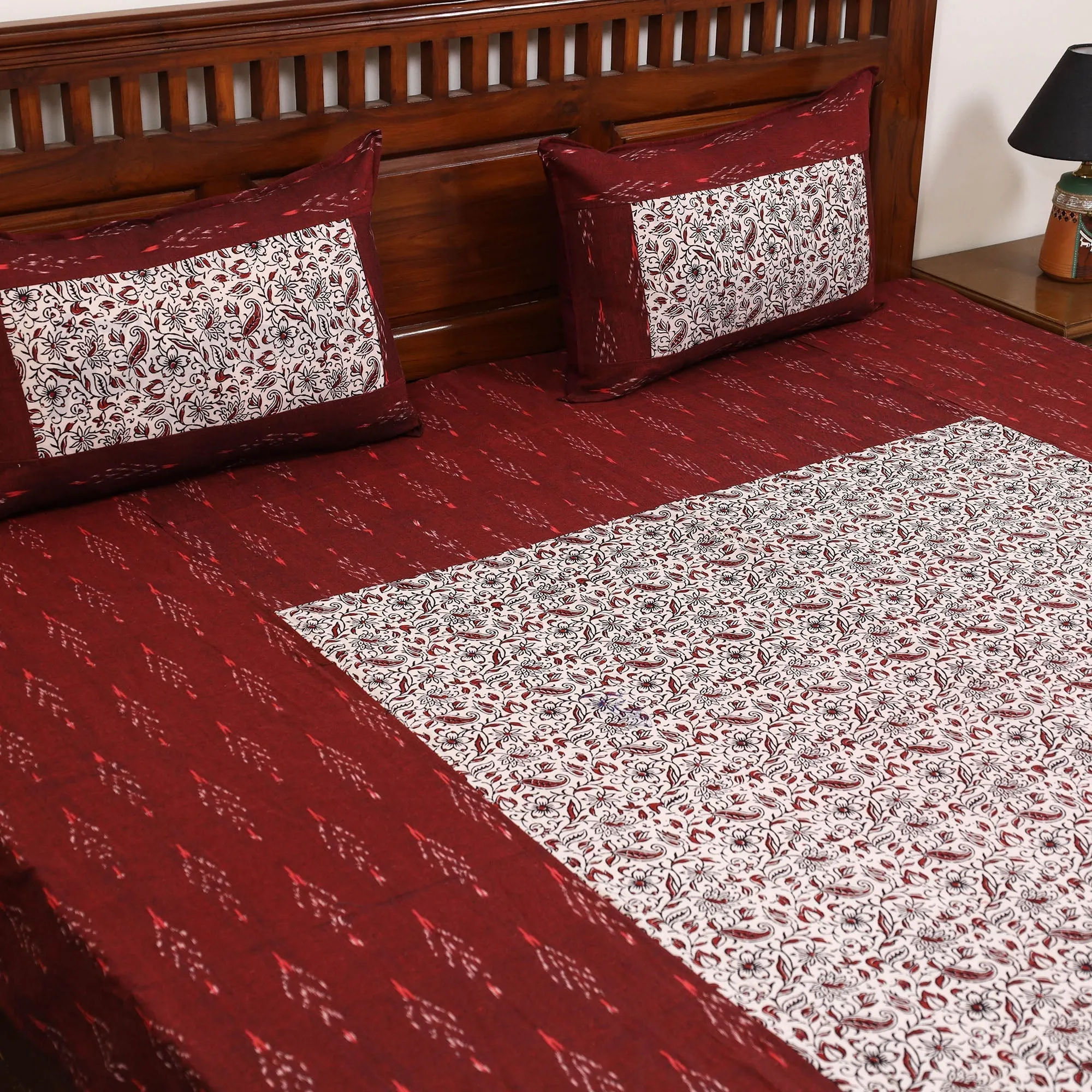 Maroon - Pochampally Ikat with Bagh Patch Cotton Bedsheet Set 08 sold by Itokri product image thumbnail 2