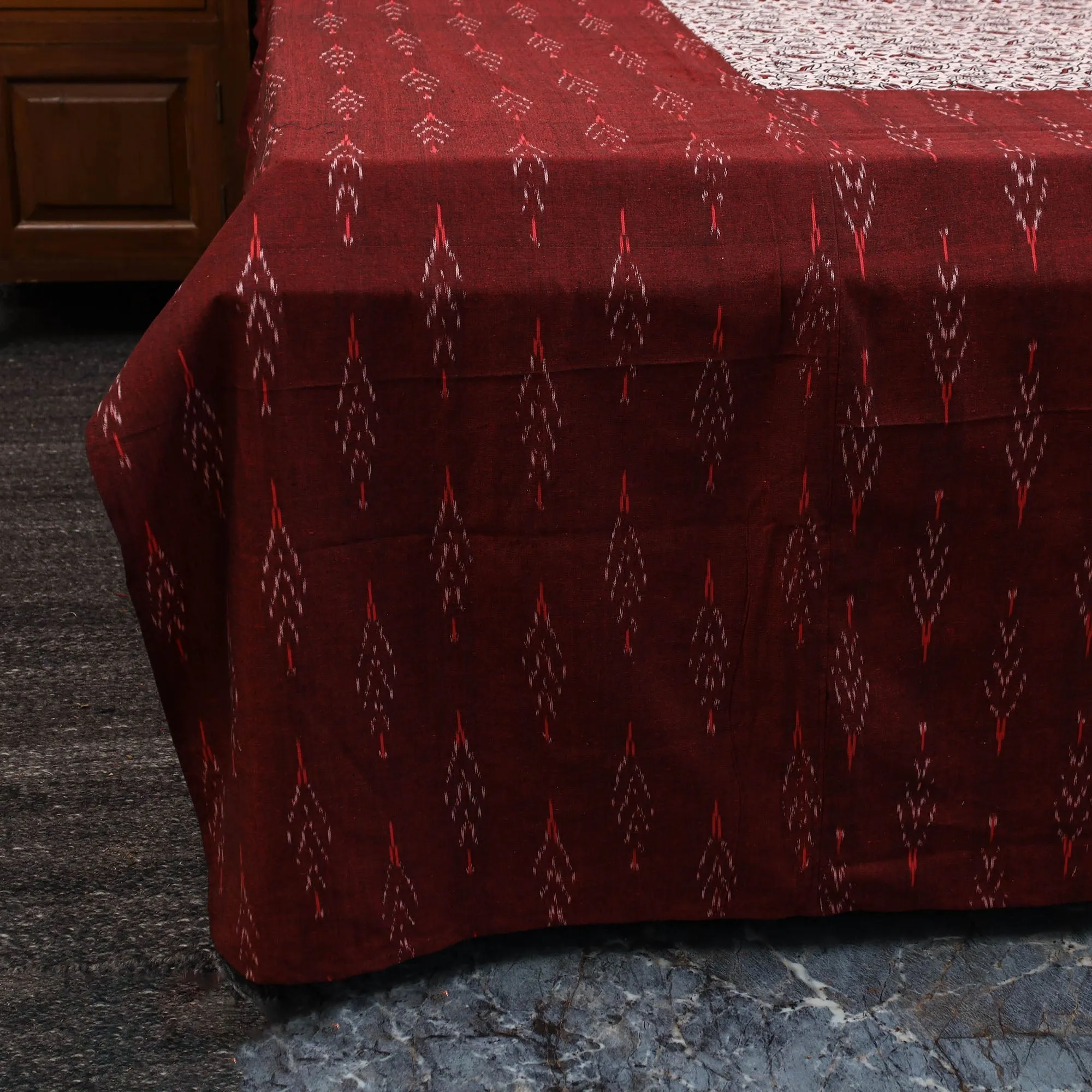 Maroon - Pochampally Ikat with Bagh Patch Cotton Bedsheet Set 08 sold by Itokri product image thumbnail 4