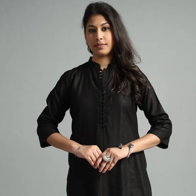 Black - Tussar Silk Plain Kurta sold by Itokri