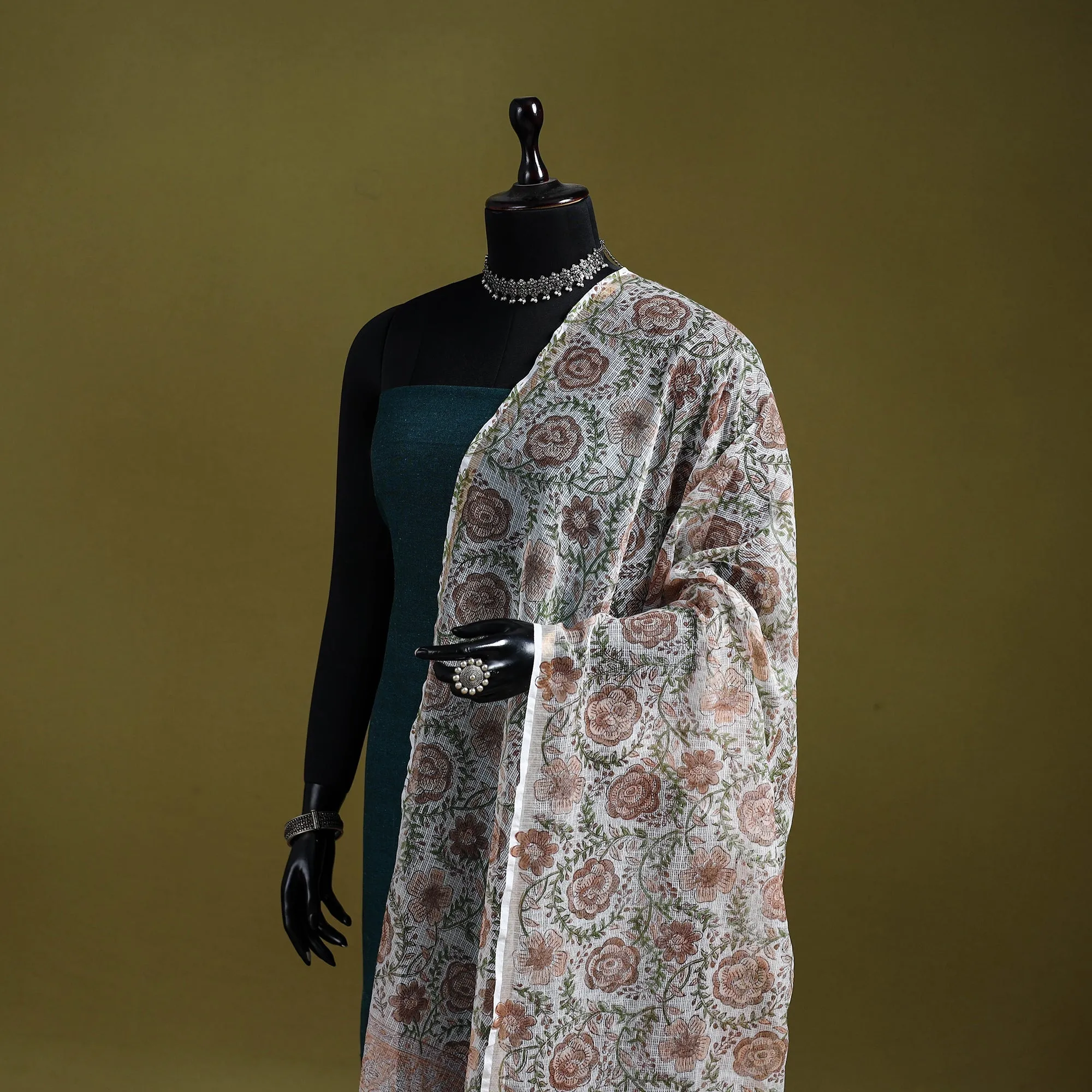 Brown - Block Print Kota Doria Silk Cotton Sanganeri Floral Dupatta 64 sold by Itokri product image thumbnail 2