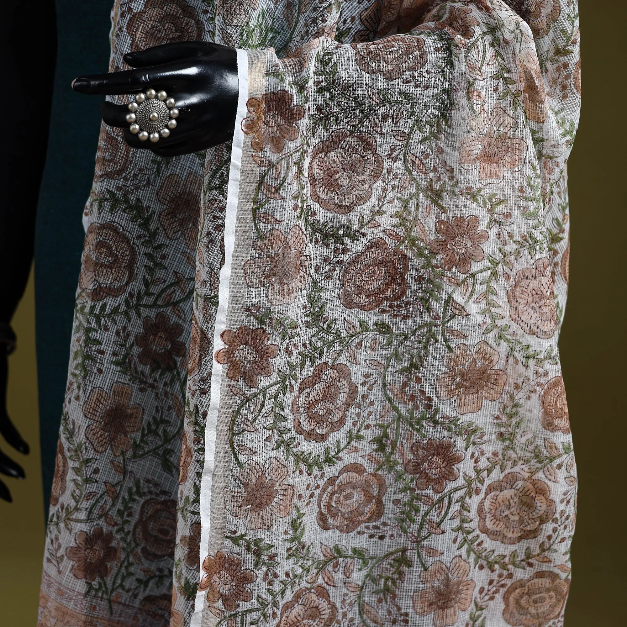 Brown - Block Print Kota Doria Silk Cotton Sanganeri Floral Dupatta 64 sold by Itokri product image thumbnail 3