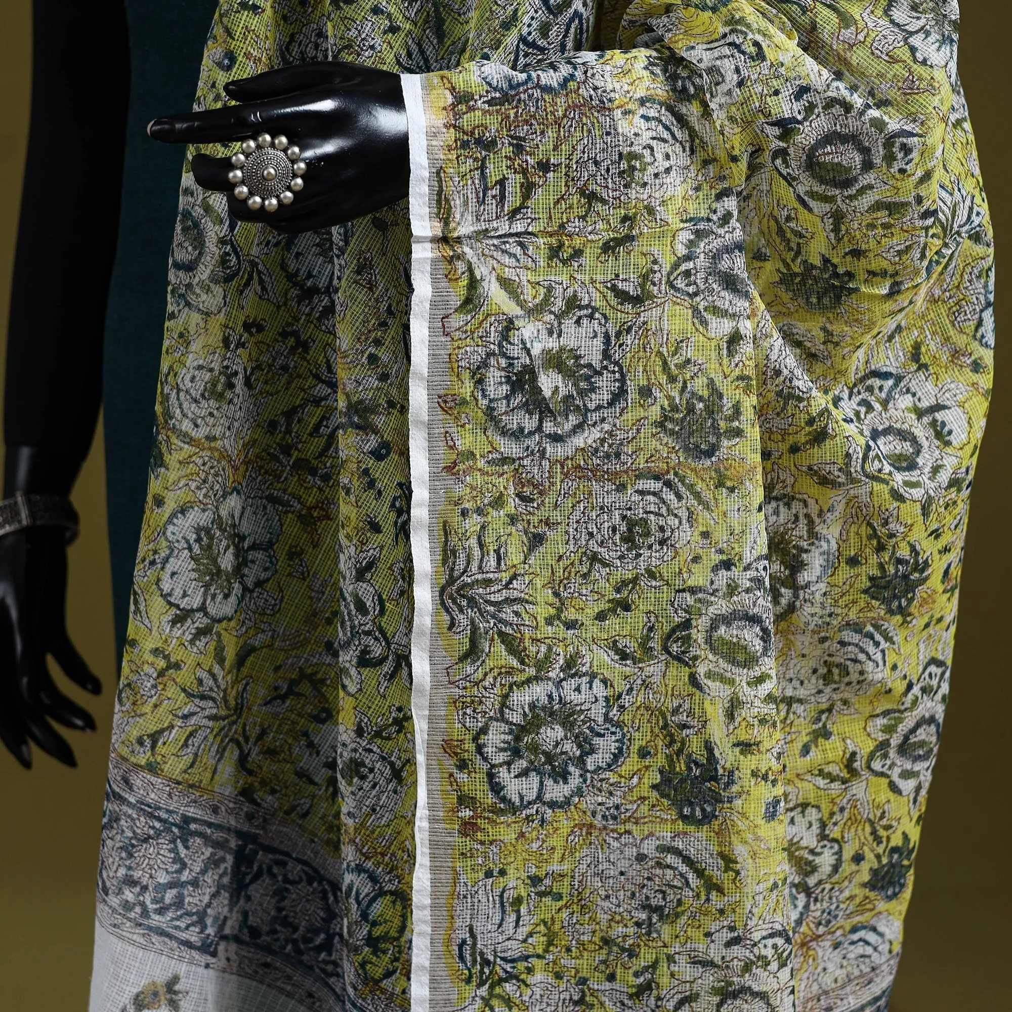 Green - Block Print Kota Doria Silk Cotton Sanganeri Floral Dupatta 60 sold by Itokri product image thumbnail 3