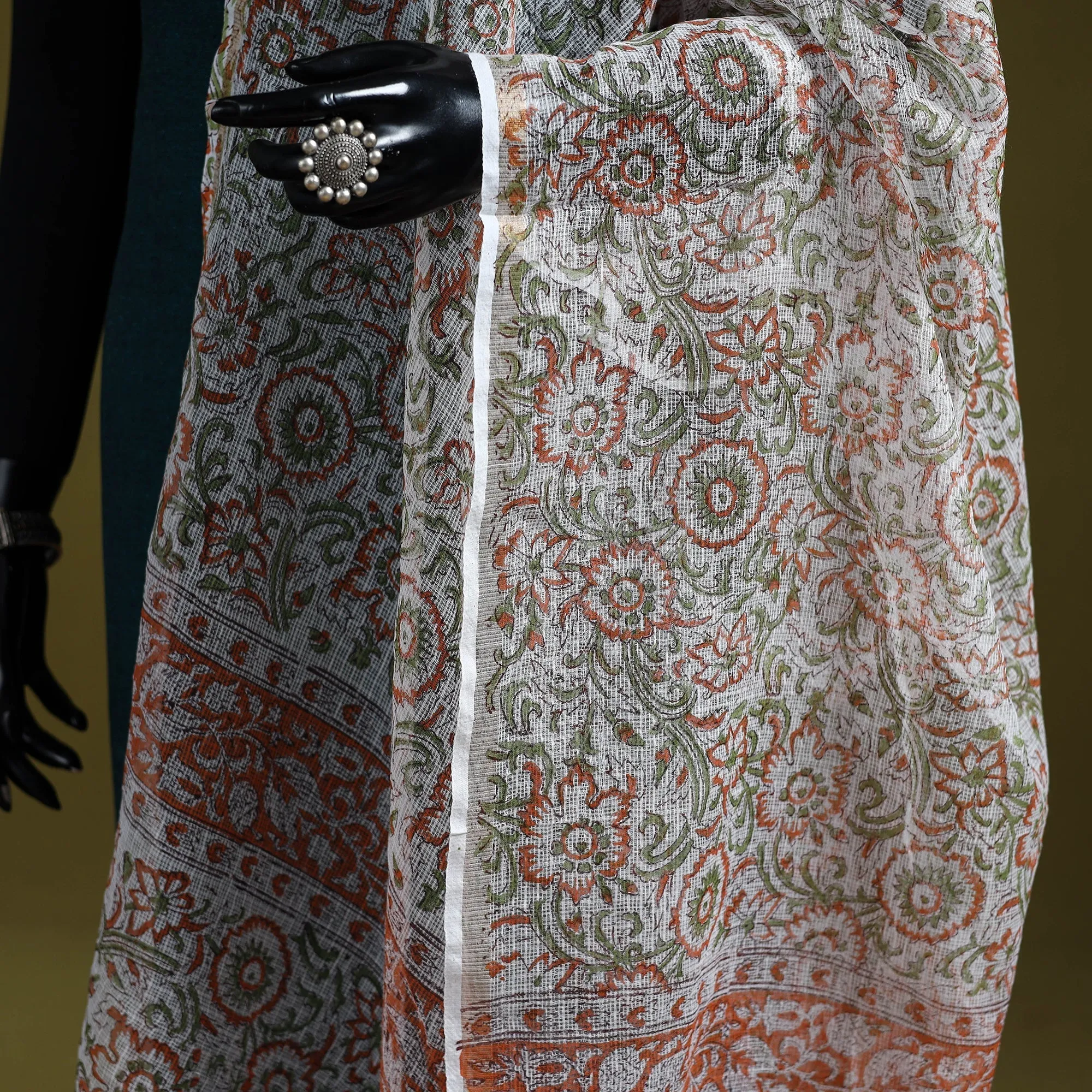 Multicolor - Block Print Kota Doria Silk Cotton Sanganeri Floral Dupatta 59 sold by Itokri product image thumbnail 3