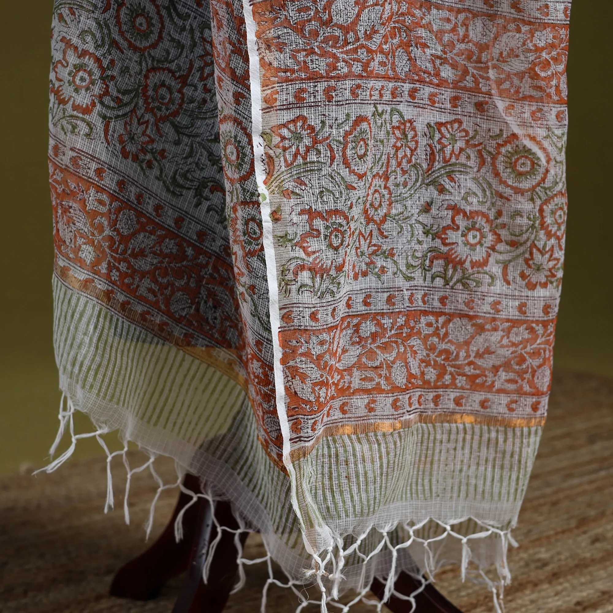 Multicolor - Block Print Kota Doria Silk Cotton Sanganeri Floral Dupatta 59 sold by Itokri product image thumbnail 4