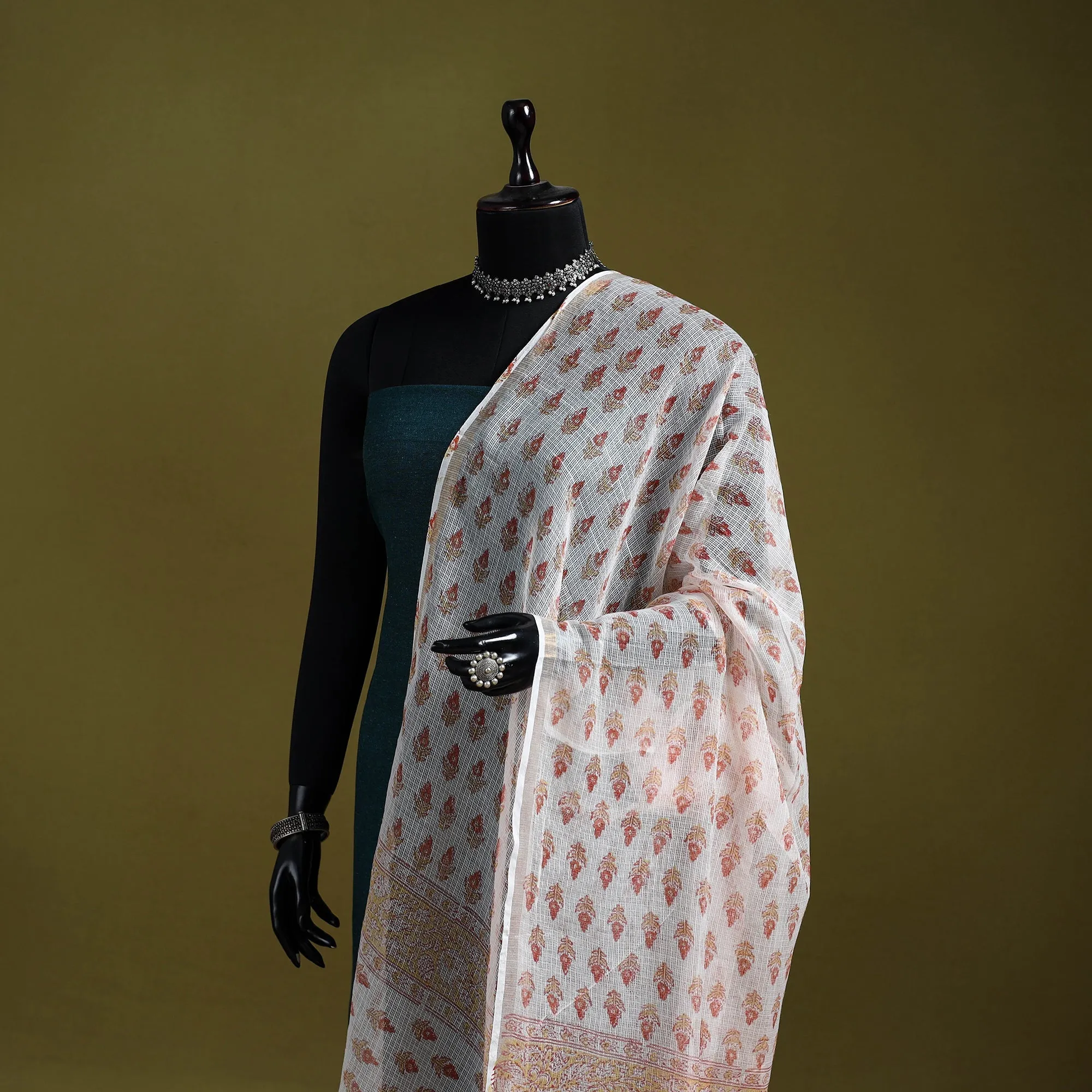 Brown - Block Print Kota Doria Silk Cotton Sanganeri Floral Dupatta 56 sold by Itokri product image thumbnail 2