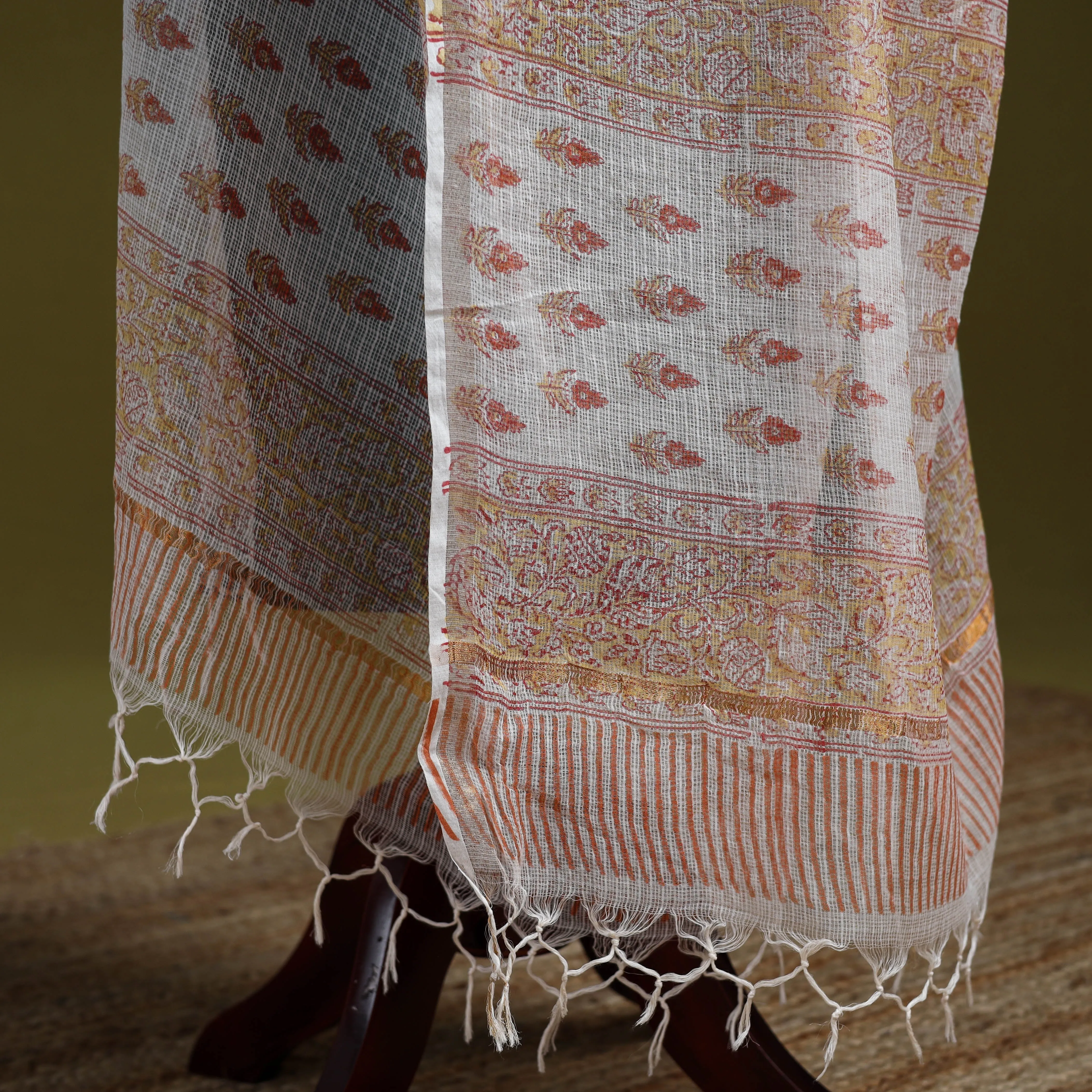 Brown - Block Print Kota Doria Silk Cotton Sanganeri Floral Dupatta 56 sold by Itokri product image thumbnail 4