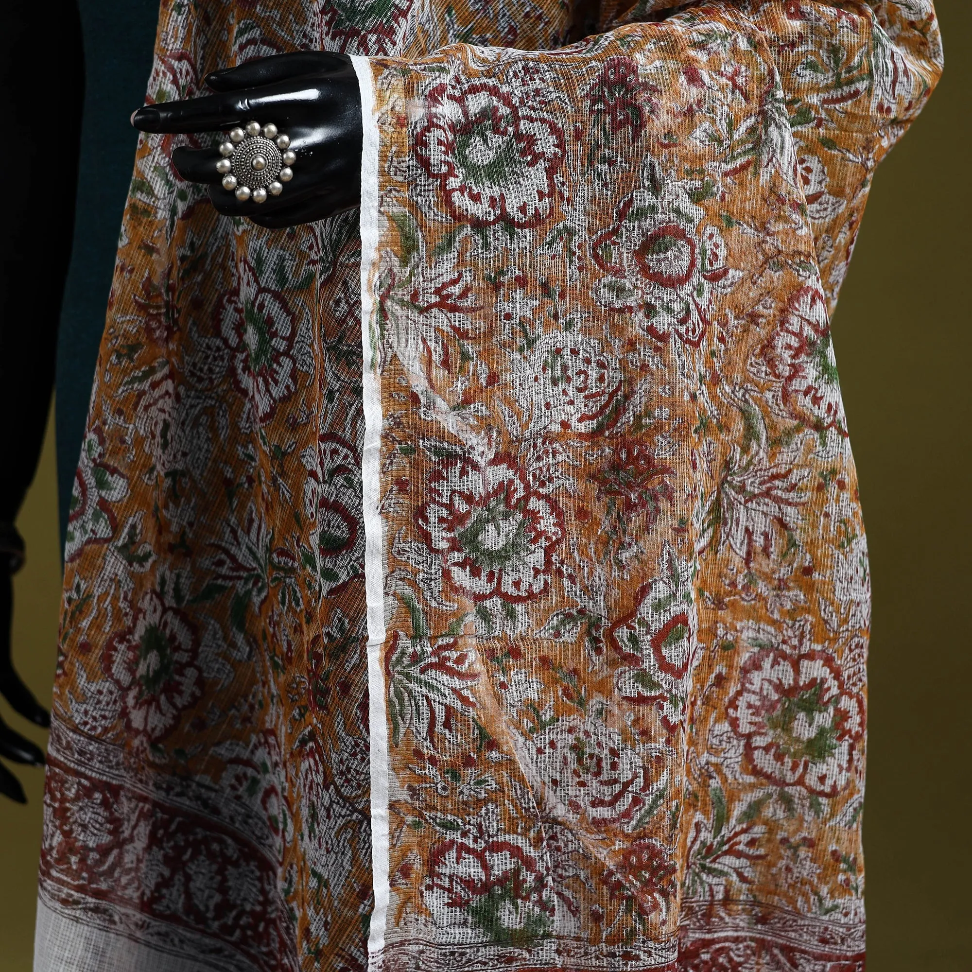 Brown - Block Print Kota Doria Silk Cotton Sanganeri Floral Dupatta 55 sold by Itokri product image thumbnail 3