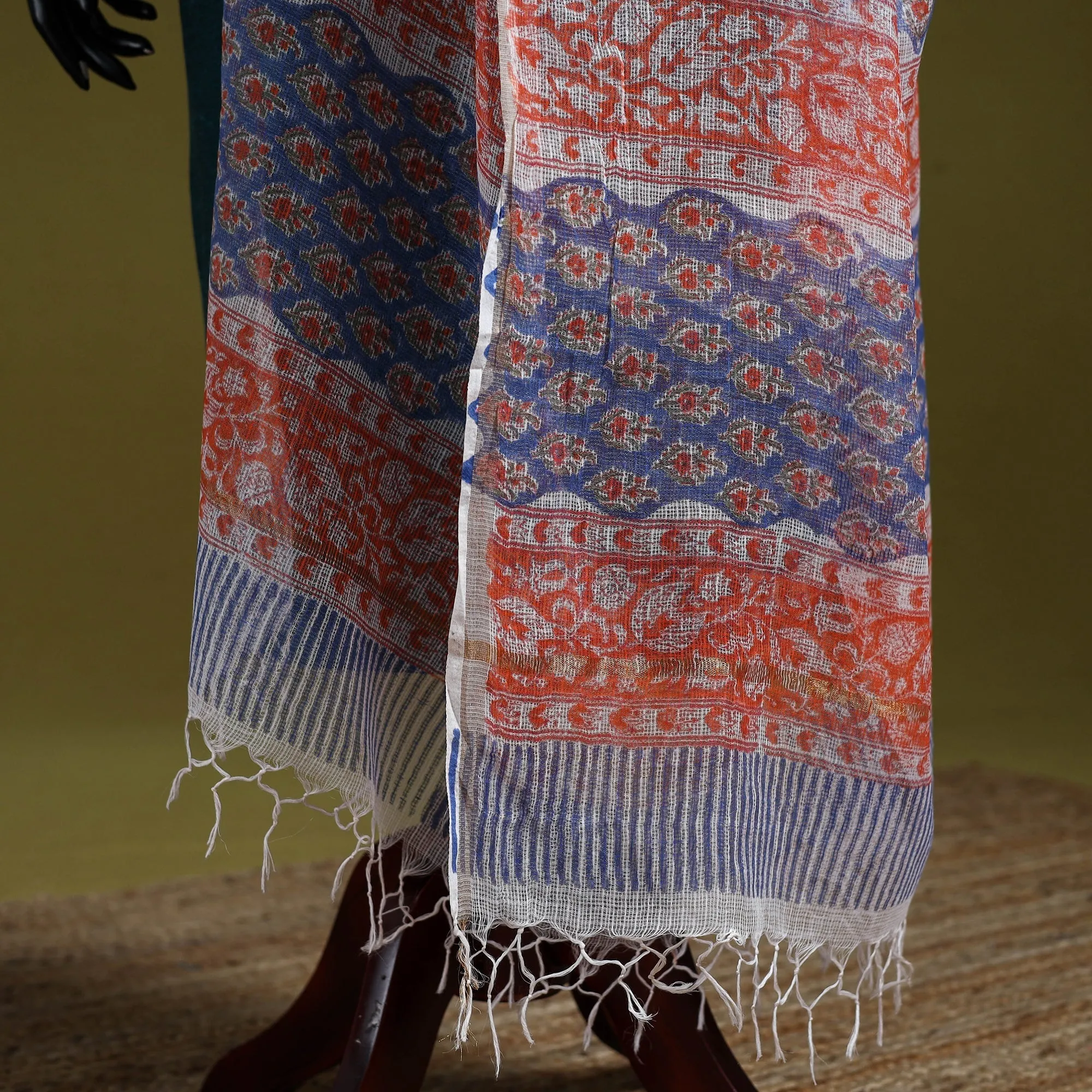 Blue - Block Print Kota Doria Silk Cotton Sanganeri Floral Dupatta 54 sold by Itokri product image thumbnail 4