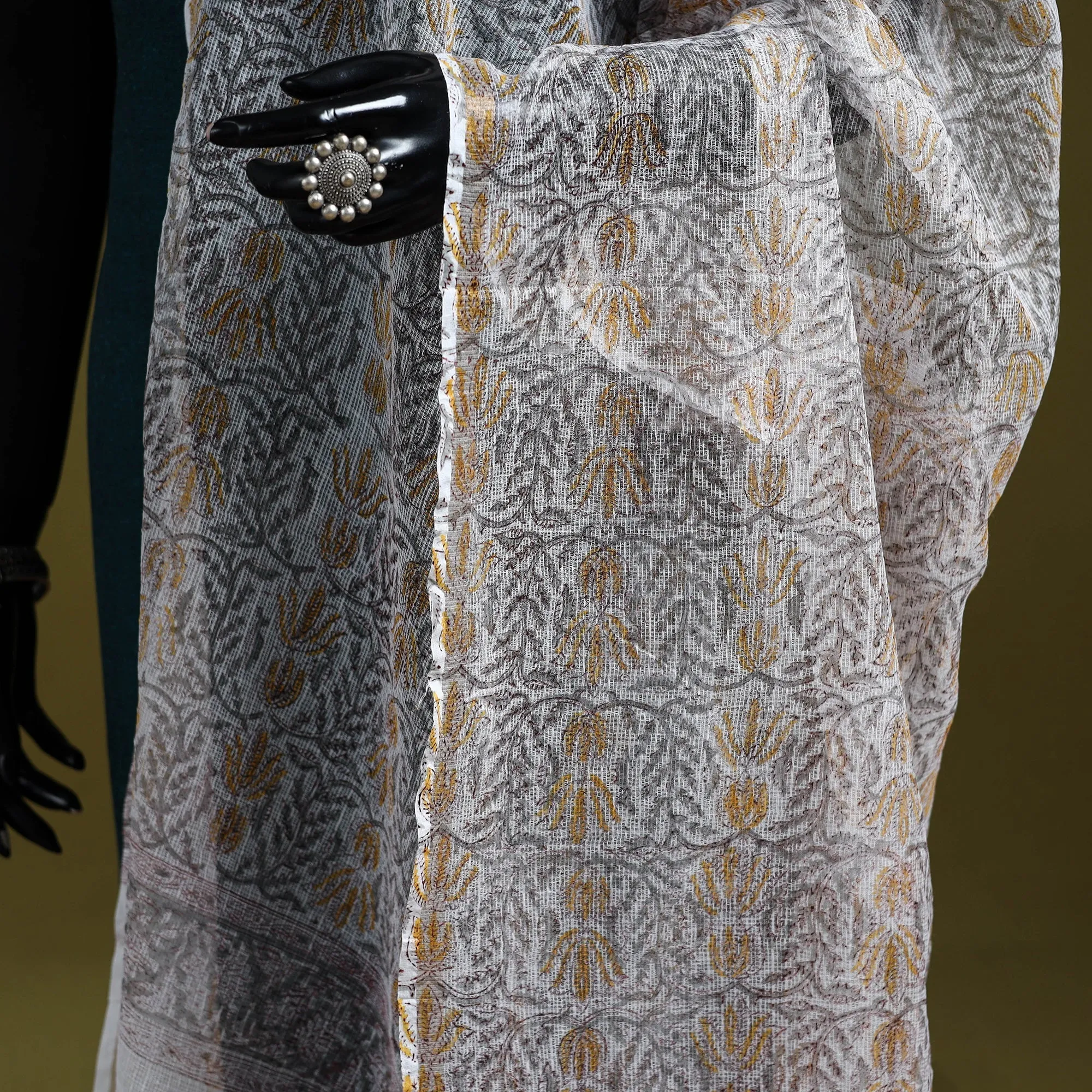 Brown - Block Print Kota Doria Silk Cotton Sanganeri Floral Dupatta 53 sold by Itokri product image thumbnail 3