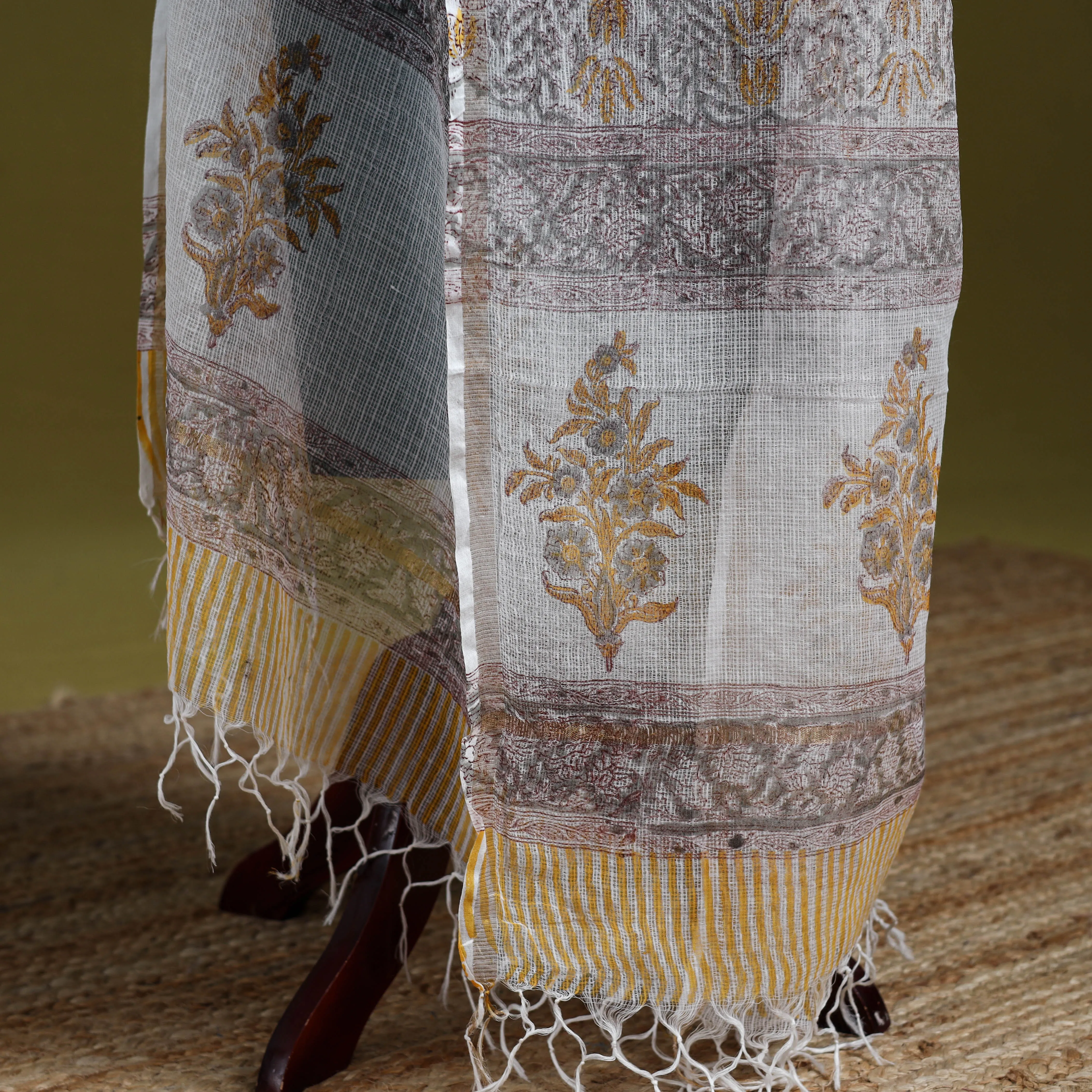 Brown - Block Print Kota Doria Silk Cotton Sanganeri Floral Dupatta 53 sold by Itokri product image thumbnail 4