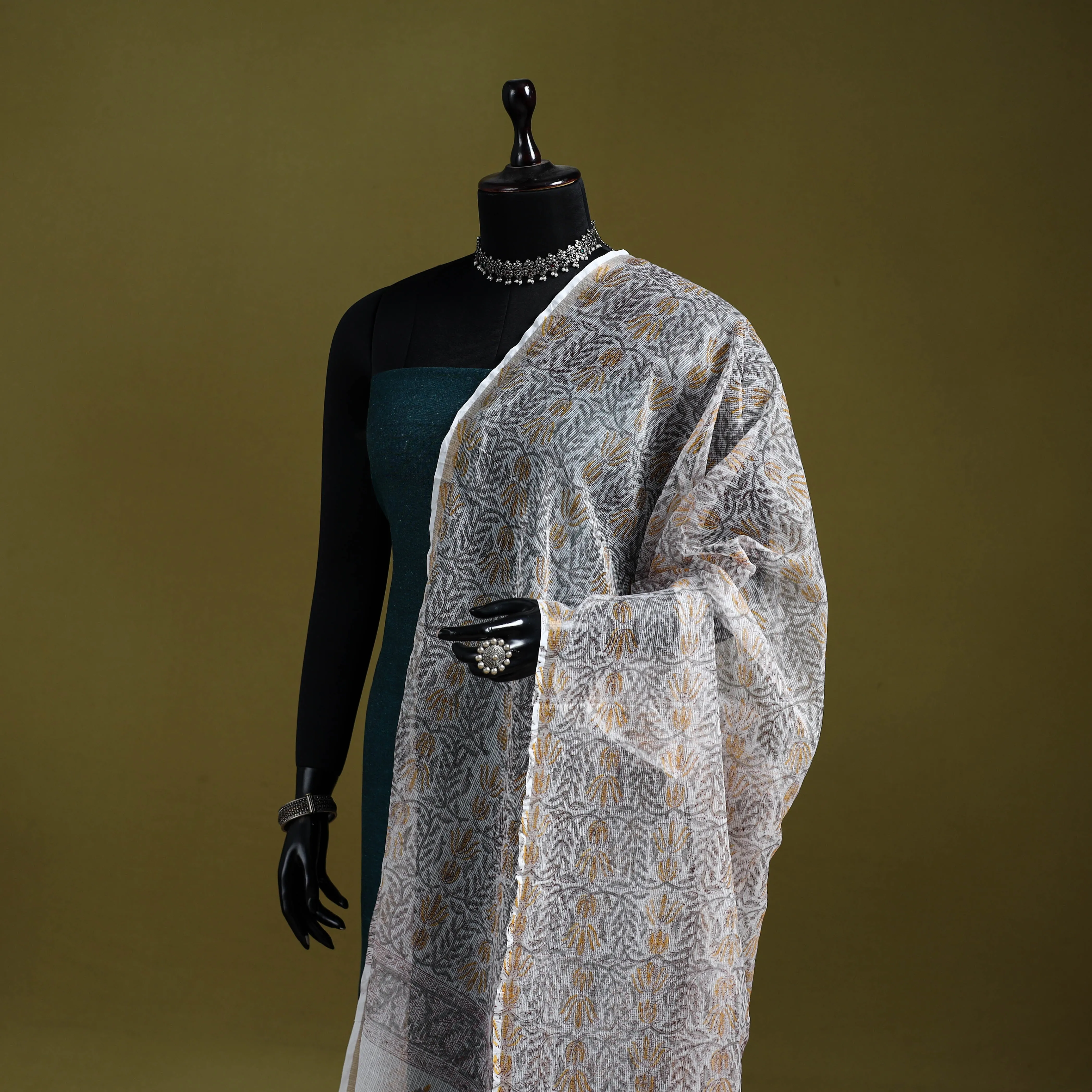 Brown - Block Print Kota Doria Silk Cotton Sanganeri Floral Dupatta 53 sold by Itokri product image thumbnail 2