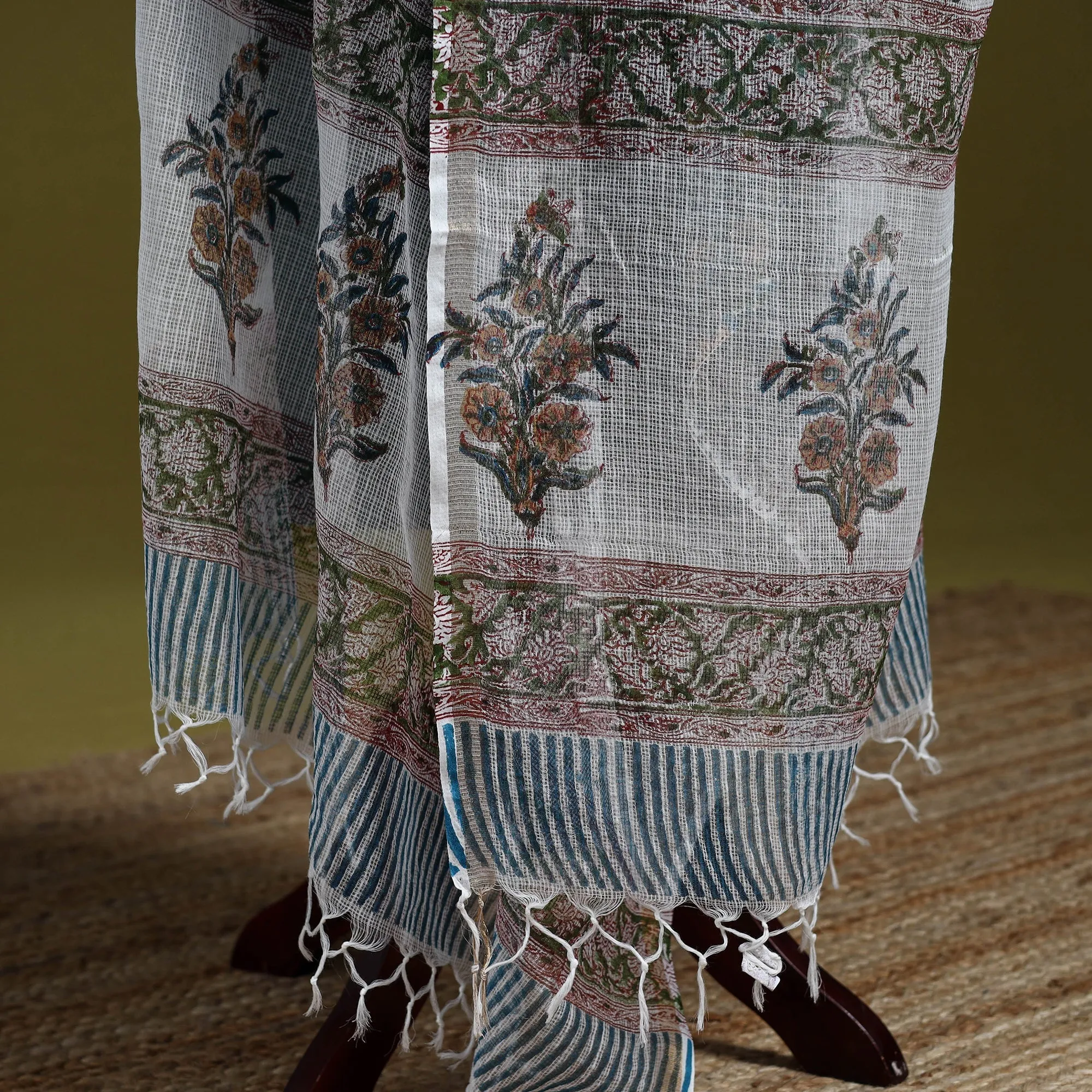 Blue - Block Print Kota Doria Silk Cotton Sanganeri Floral Dupatta 52 sold by Itokri product image thumbnail 4