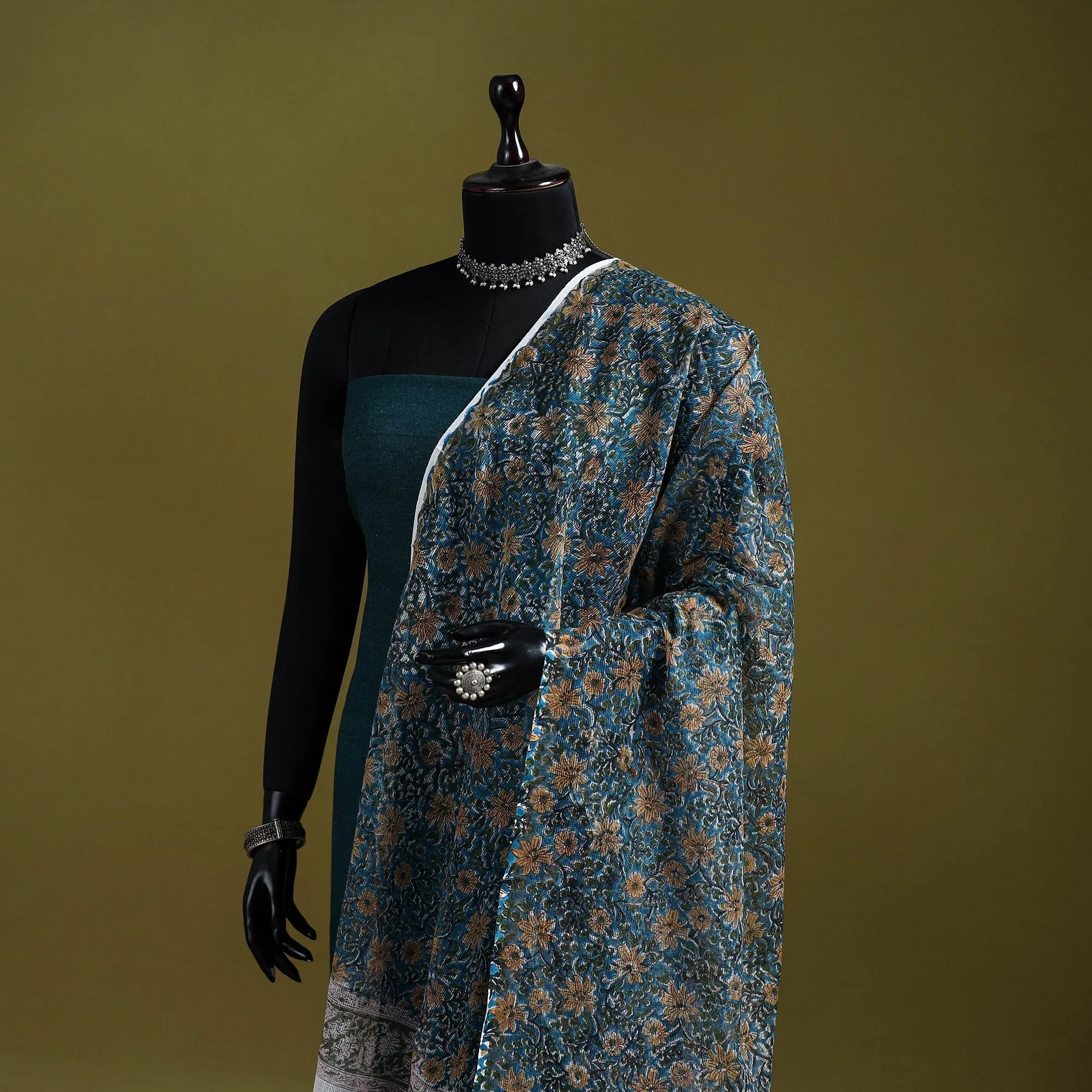 Blue - Block Print Kota Doria Silk Cotton Sanganeri Floral Dupatta 52 sold by Itokri product image thumbnail 2