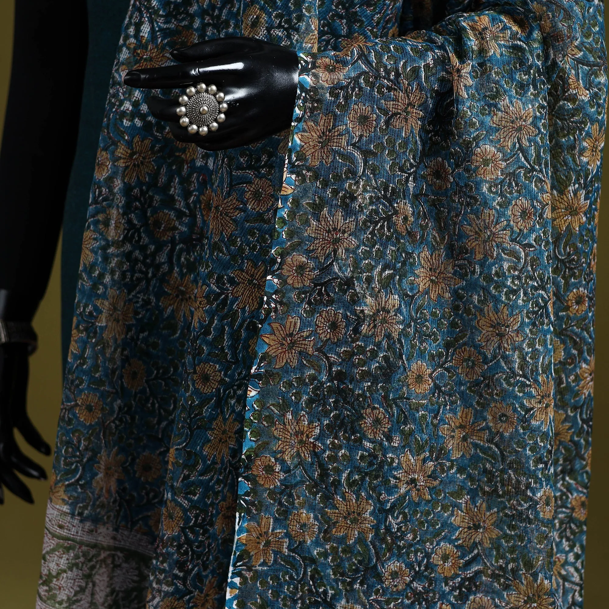 Blue - Block Print Kota Doria Silk Cotton Sanganeri Floral Dupatta 52 sold by Itokri product image thumbnail 3