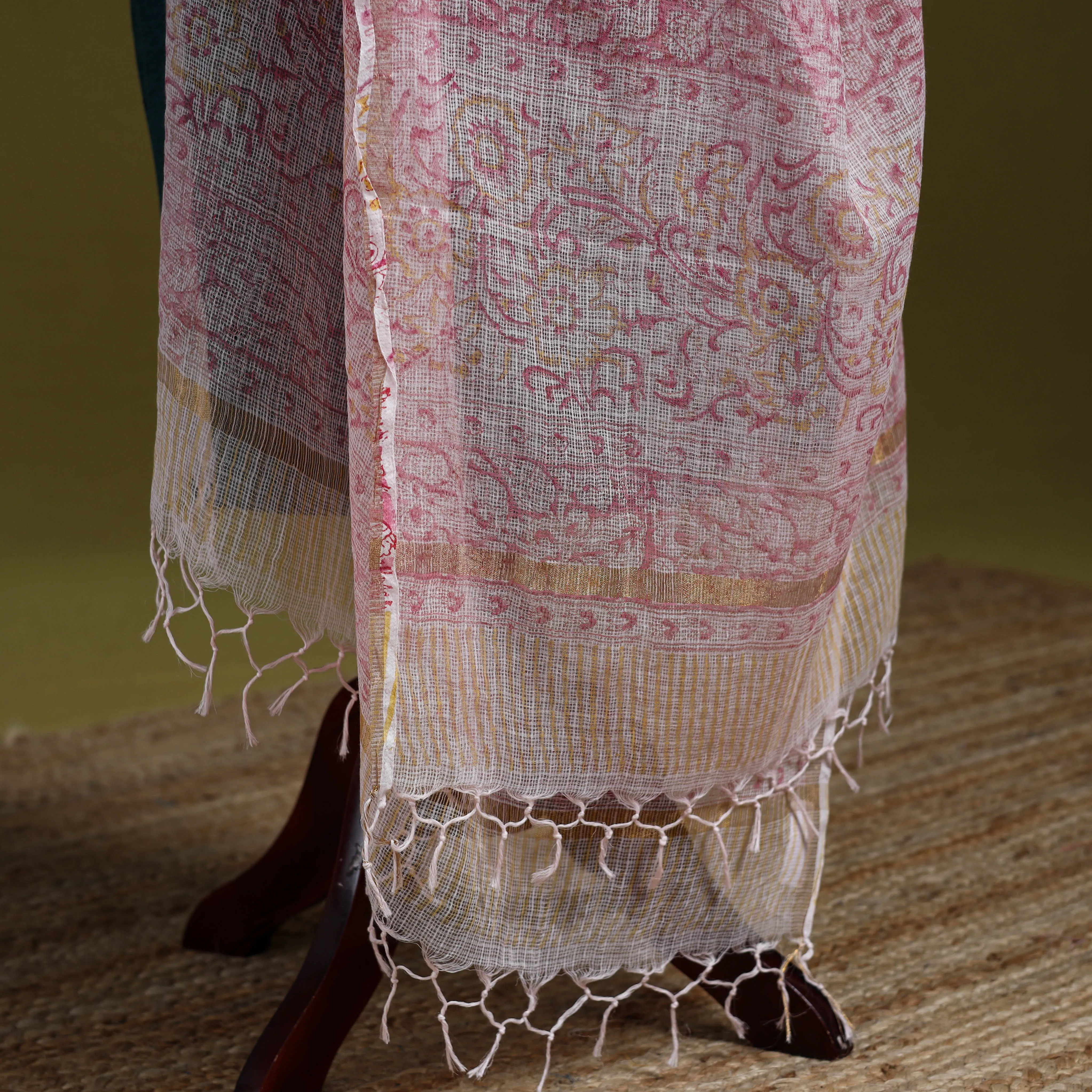 Pink - Block Print Kota Doria Silk Cotton Sanganeri Floral Dupatta 51 sold by Itokri product image thumbnail 4