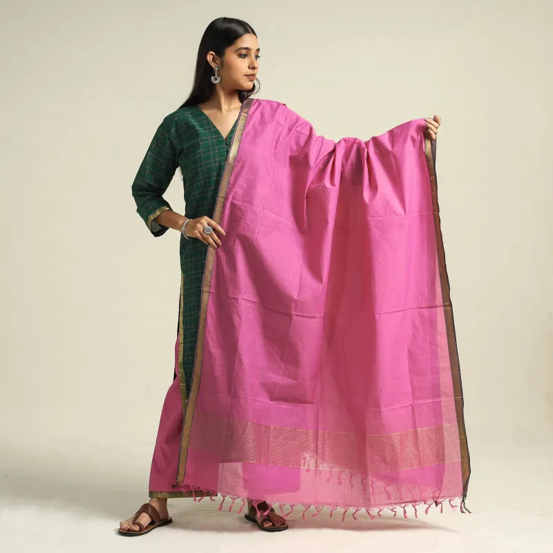 Dark Green - Mangalagiri Handloom Cotton Kurta with Palazzo & Dupatta Set sold by Itokri