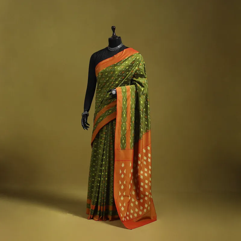Green - Mercerised Cotton Handloom Pochampally Ikat Saree 10 sold by Itokri