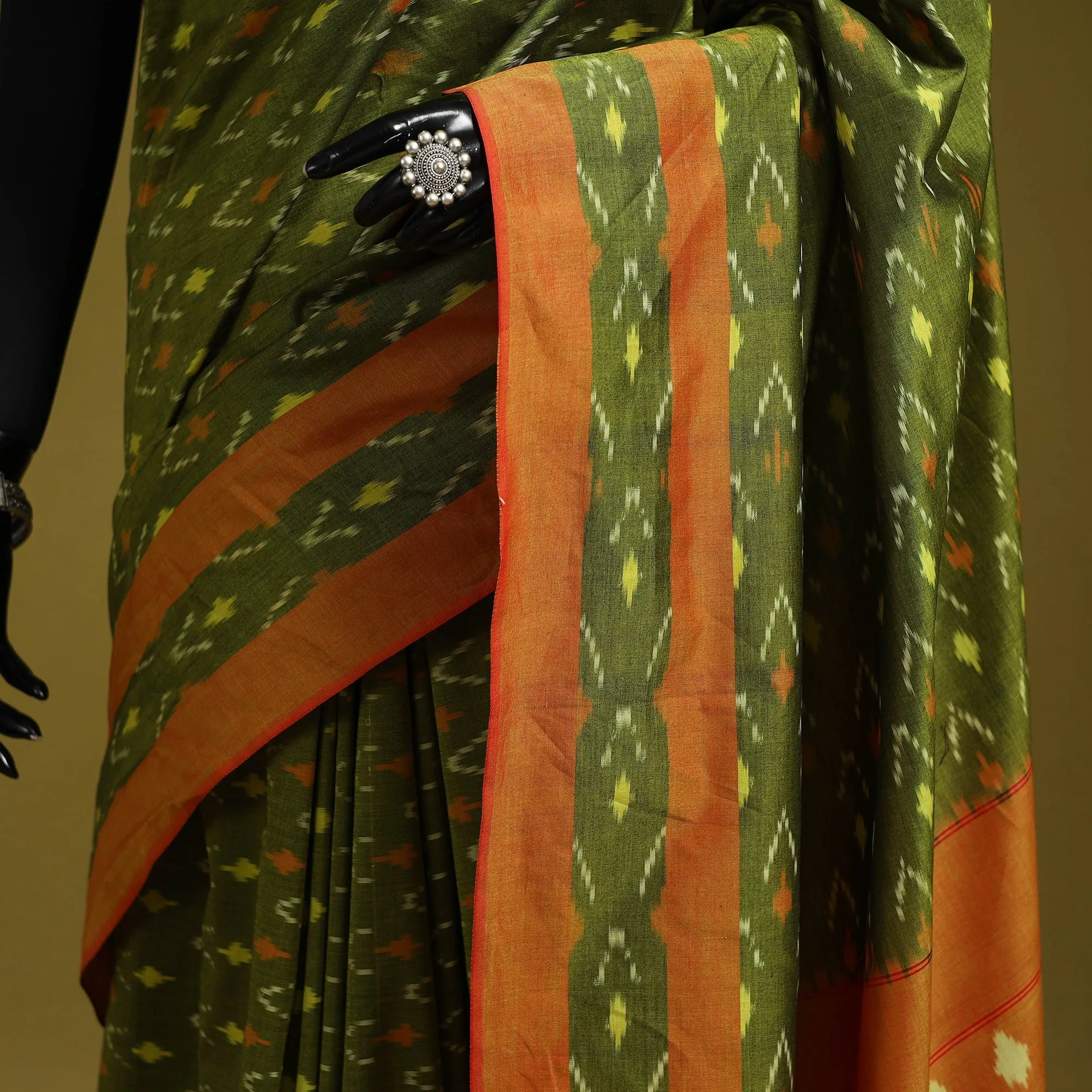 Green - Mercerised Cotton Handloom Pochampally Ikat Saree 10 sold by Itokri product image thumbnail 3