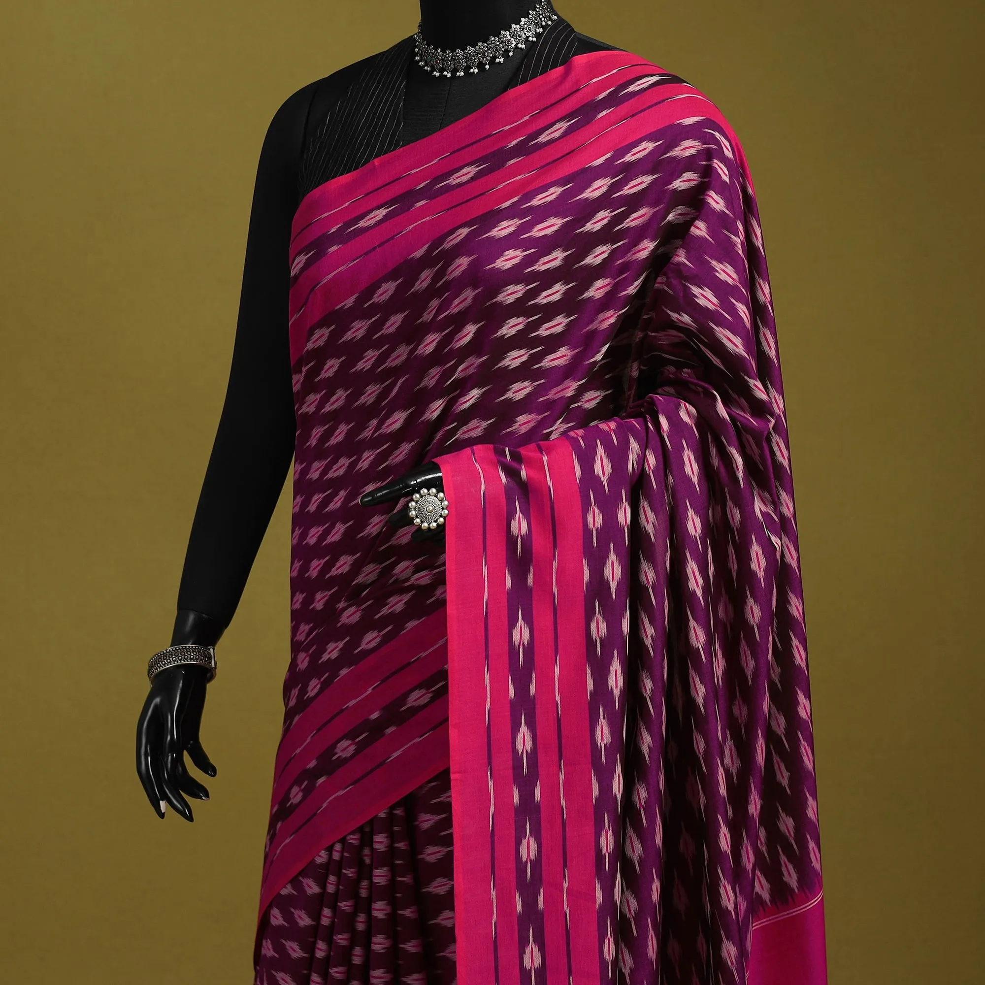 Purple - Mercerised Cotton Handloom Pochampally Ikat Saree 13 sold by Itokri product image thumbnail 2