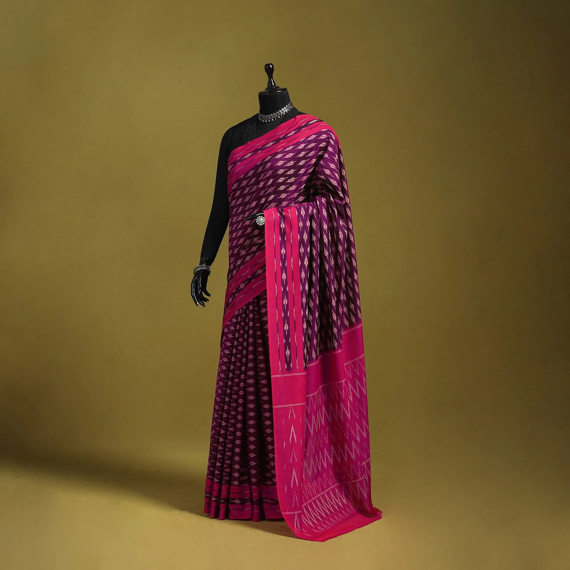 Purple - Mercerised Cotton Handloom Pochampally Ikat Saree 13 sold by Itokri