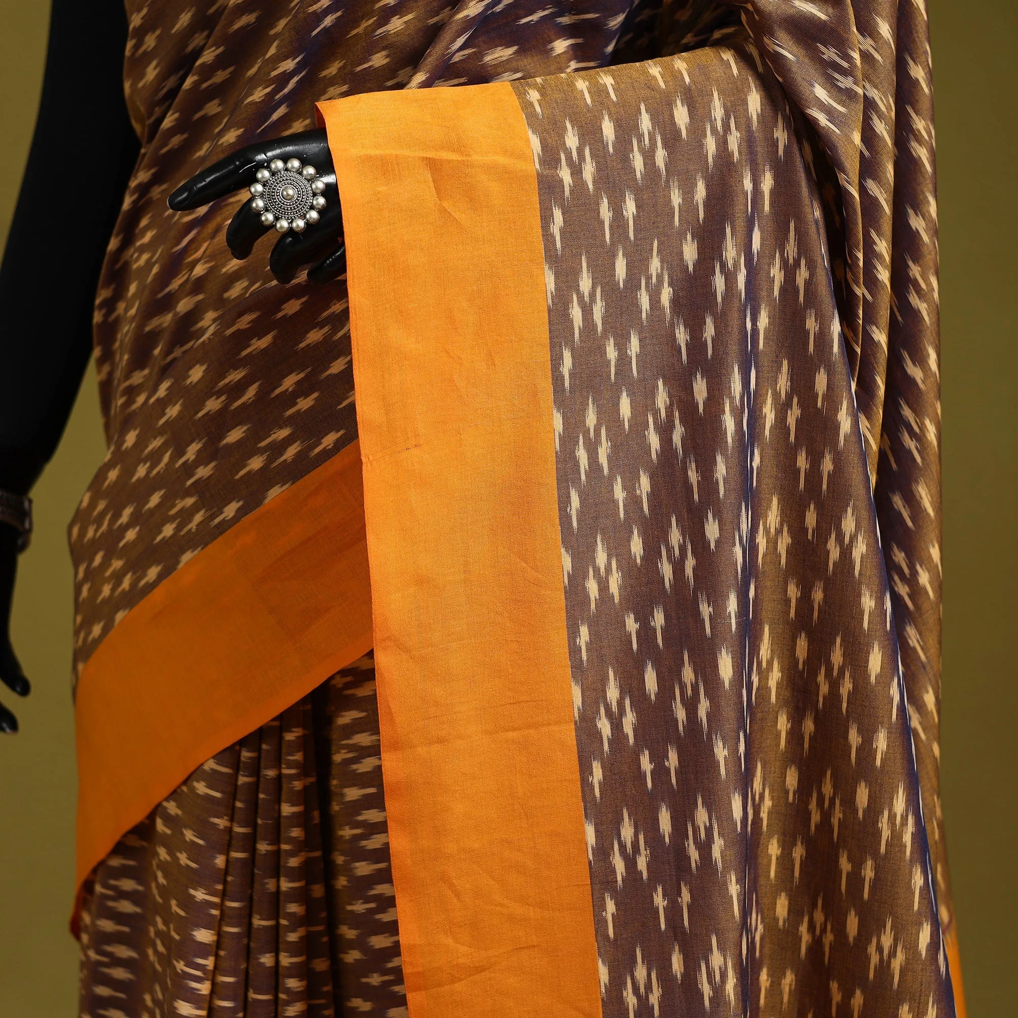 Brown - Mercerised Cotton Handloom Pochampally Ikat Saree 15 sold by Itokri product image thumbnail 3