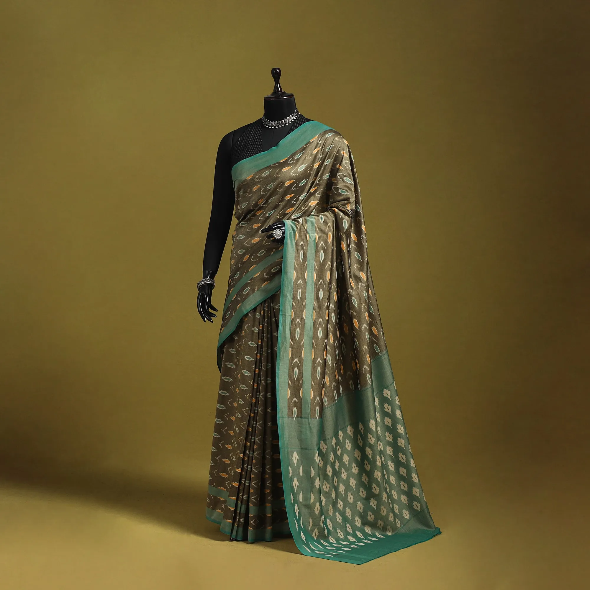 Green - Mercerised Cotton Handloom Pochampally Ikat Saree 18 sold by Itokri