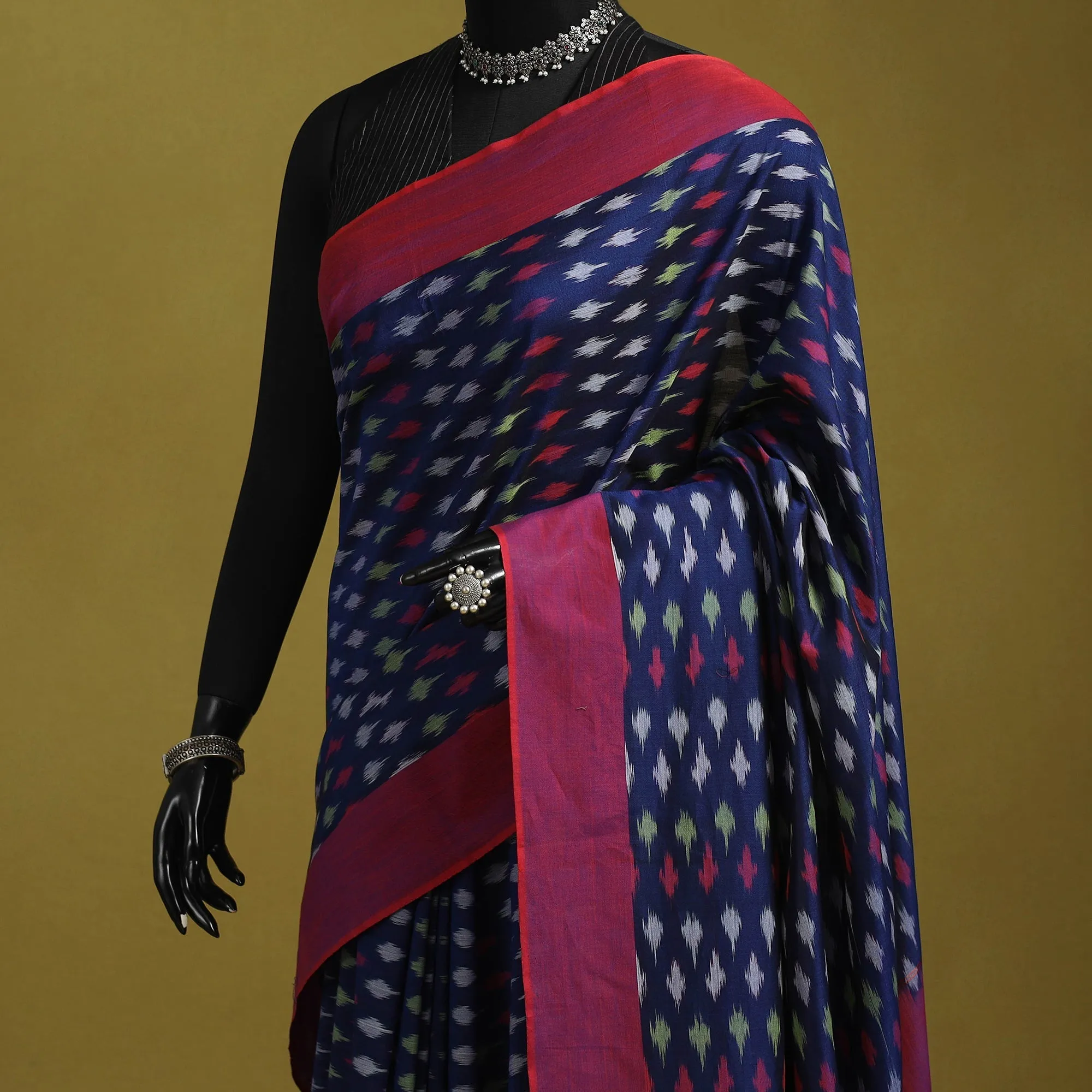 Blue - Mercerised Cotton Handloom Pochampally Ikat Saree 24 sold by Itokri product image thumbnail 2