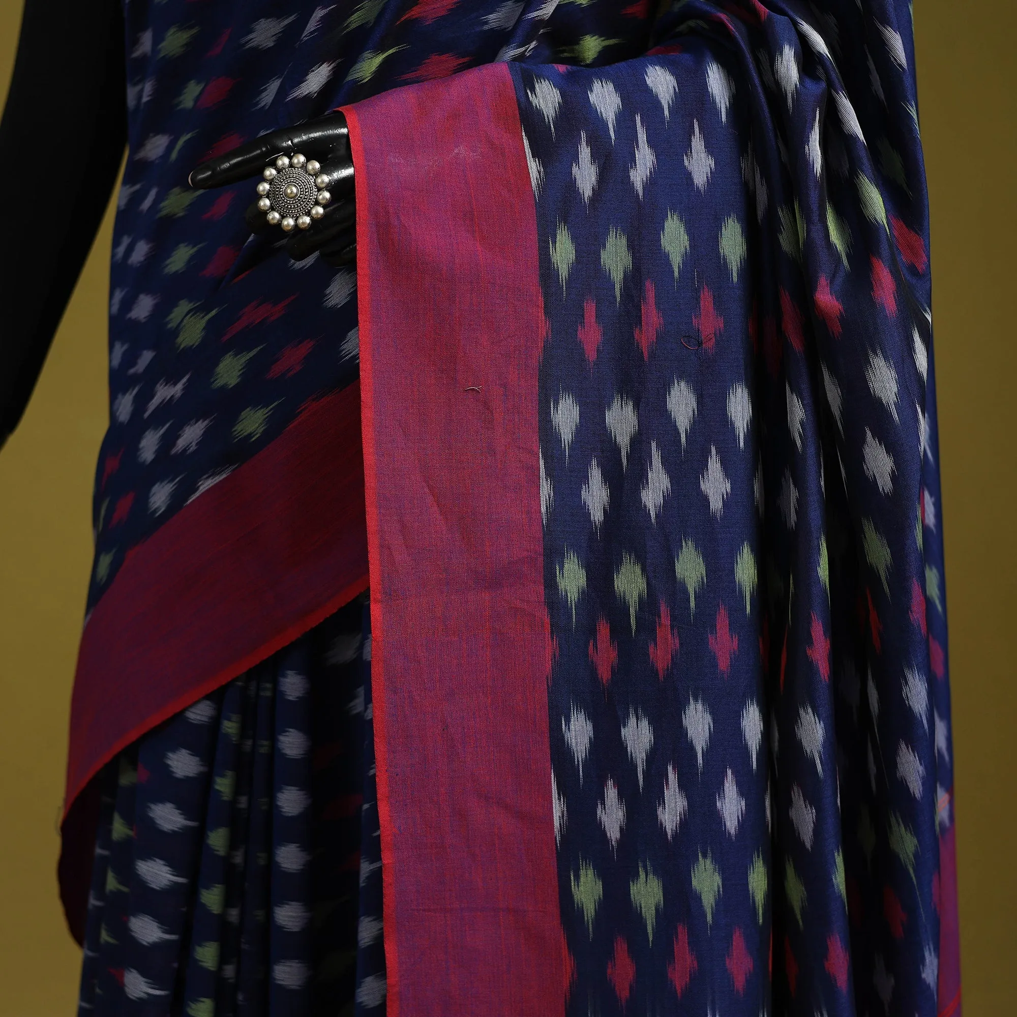 Blue - Mercerised Cotton Handloom Pochampally Ikat Saree 24 sold by Itokri product image thumbnail 3