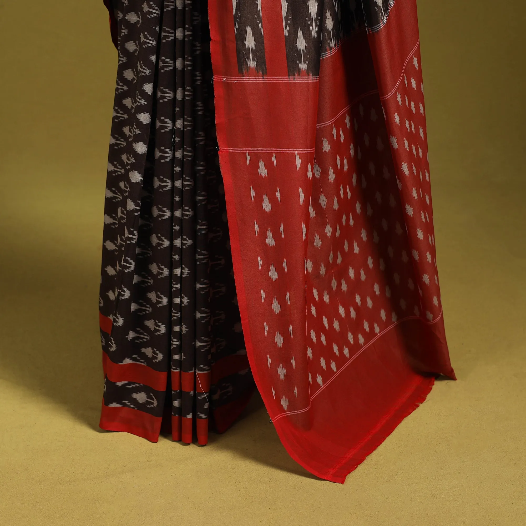 Brown - Mercerised Cotton Handloom Pochampally Ikat Saree 20 sold by Itokri product image thumbnail 4