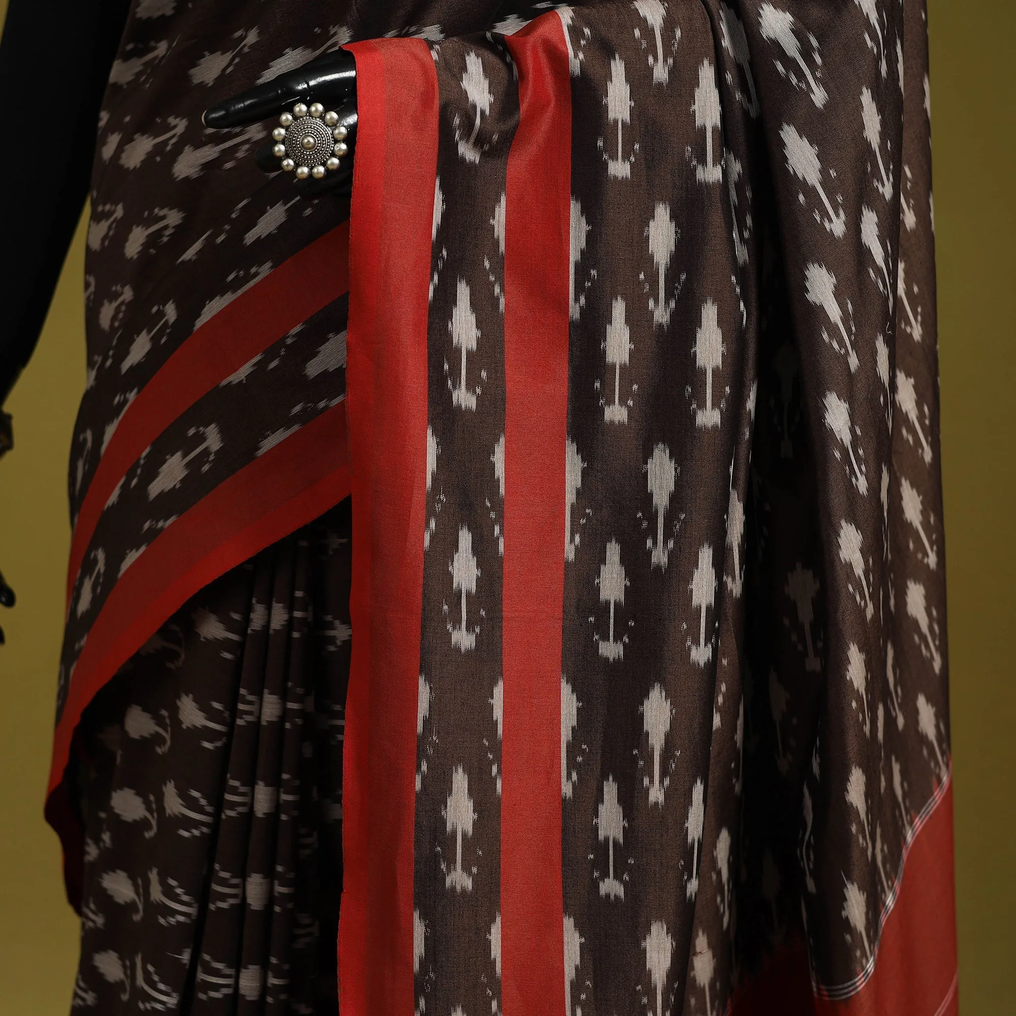 Brown - Mercerised Cotton Handloom Pochampally Ikat Saree 20 sold by Itokri product image thumbnail 3