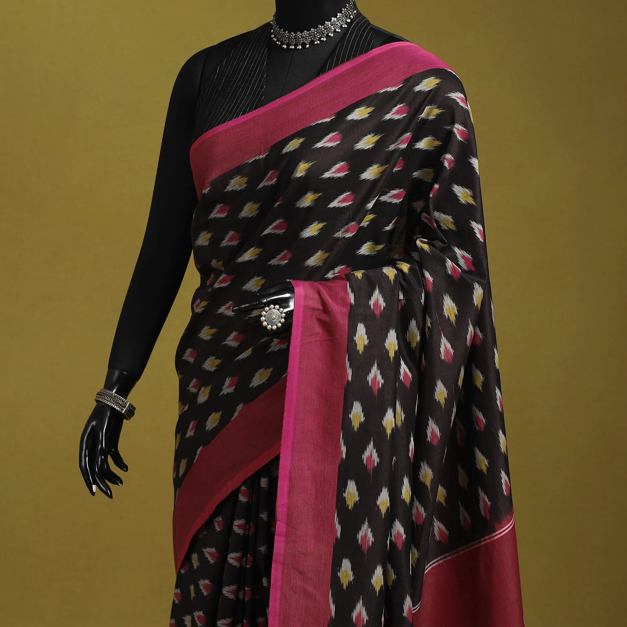 Black - Mercerised Cotton Handloom Pochampally Ikat Saree 26 sold by Itokri product image thumbnail 2