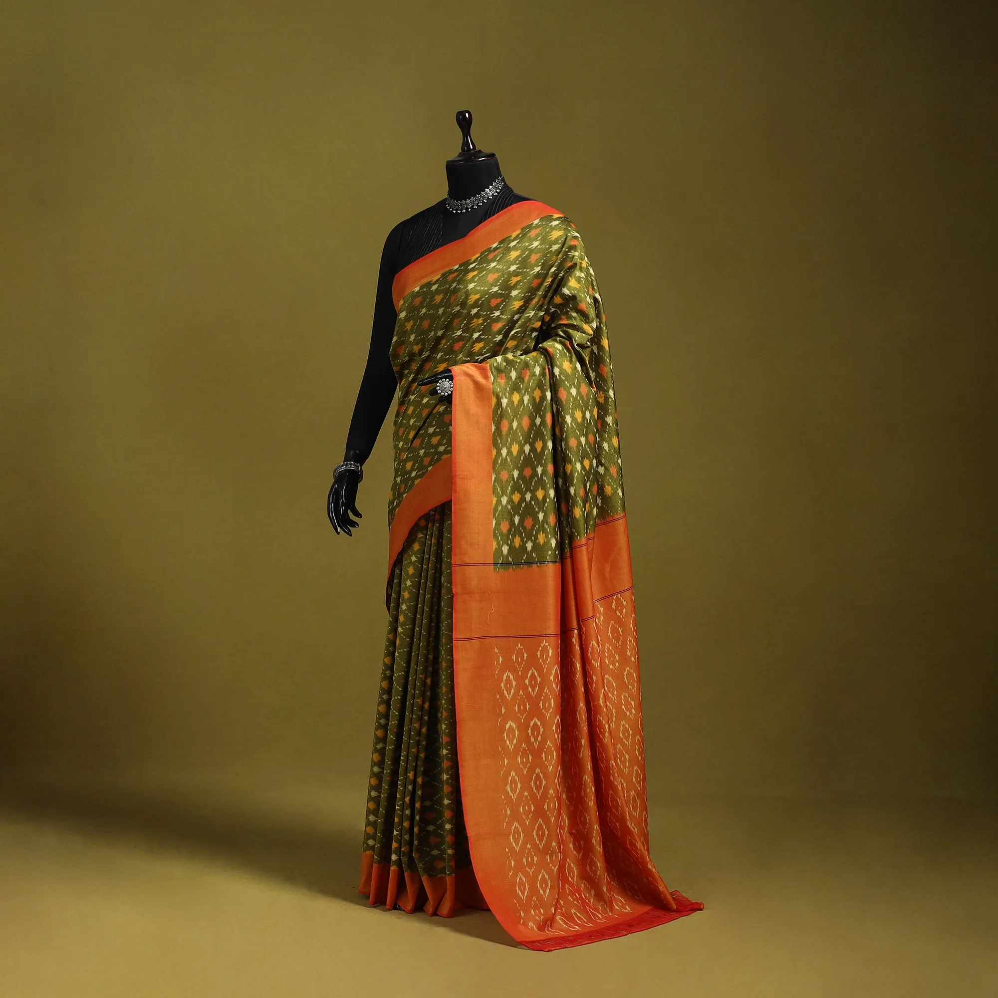 Green - Mercerised Cotton Handloom Pochampally Ikat Saree 27 sold by Itokri