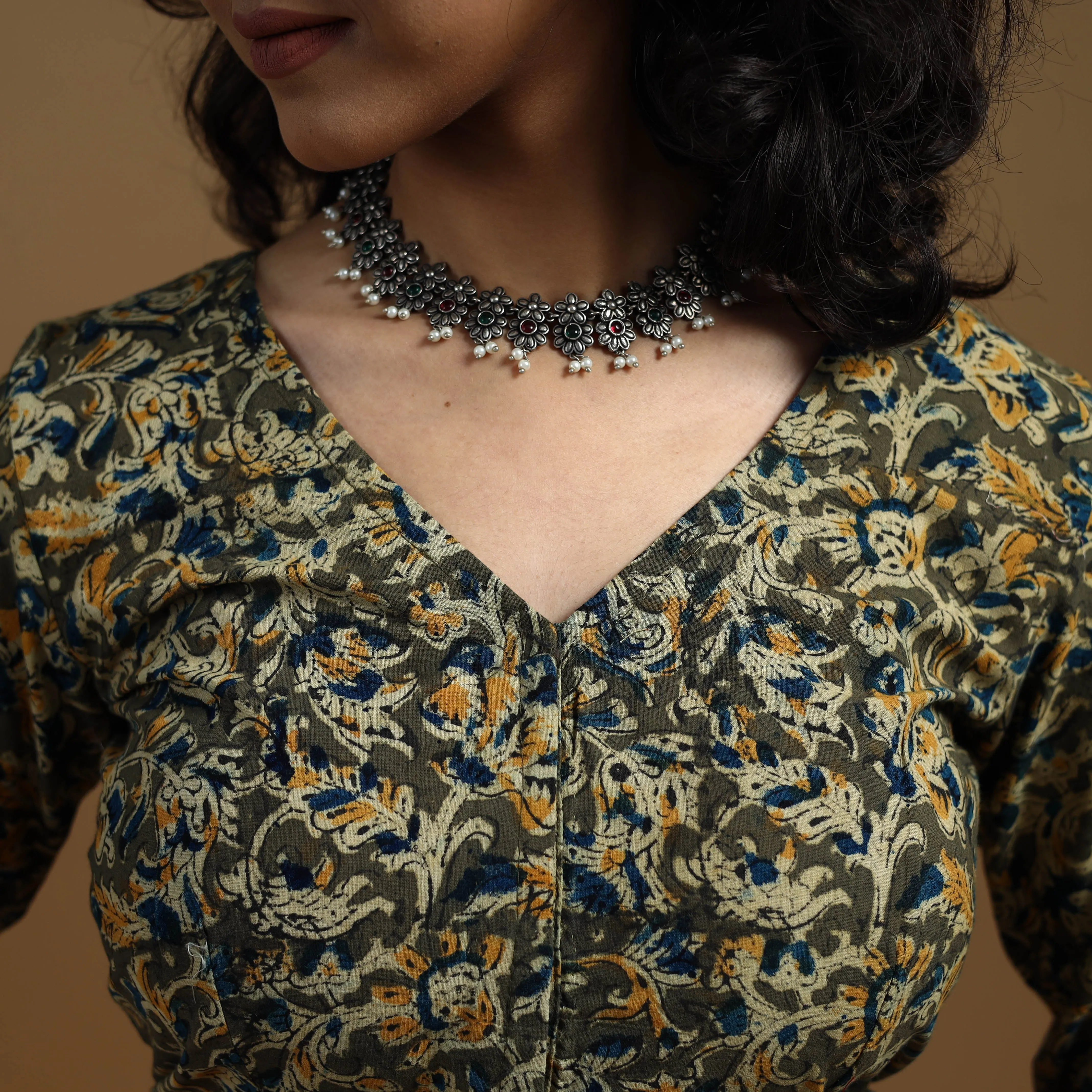 Green - Pedana Block Print Cotton Natural Dyed Kalamkari Readymade Blouse 04 sold by Itokri product image thumbnail 3