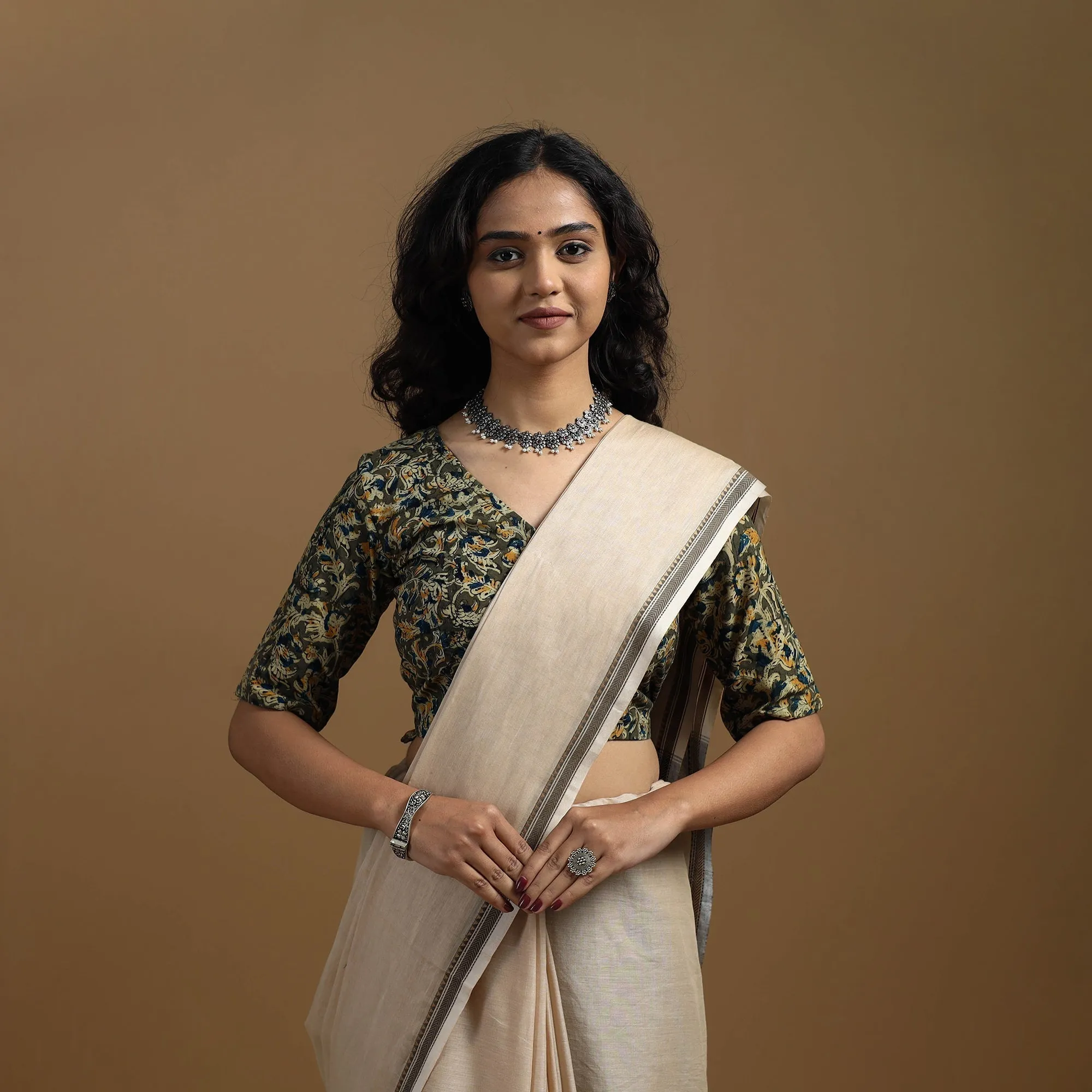 Green - Pedana Block Print Cotton Natural Dyed Kalamkari Readymade Blouse 04 sold by Itokri product image thumbnail 4