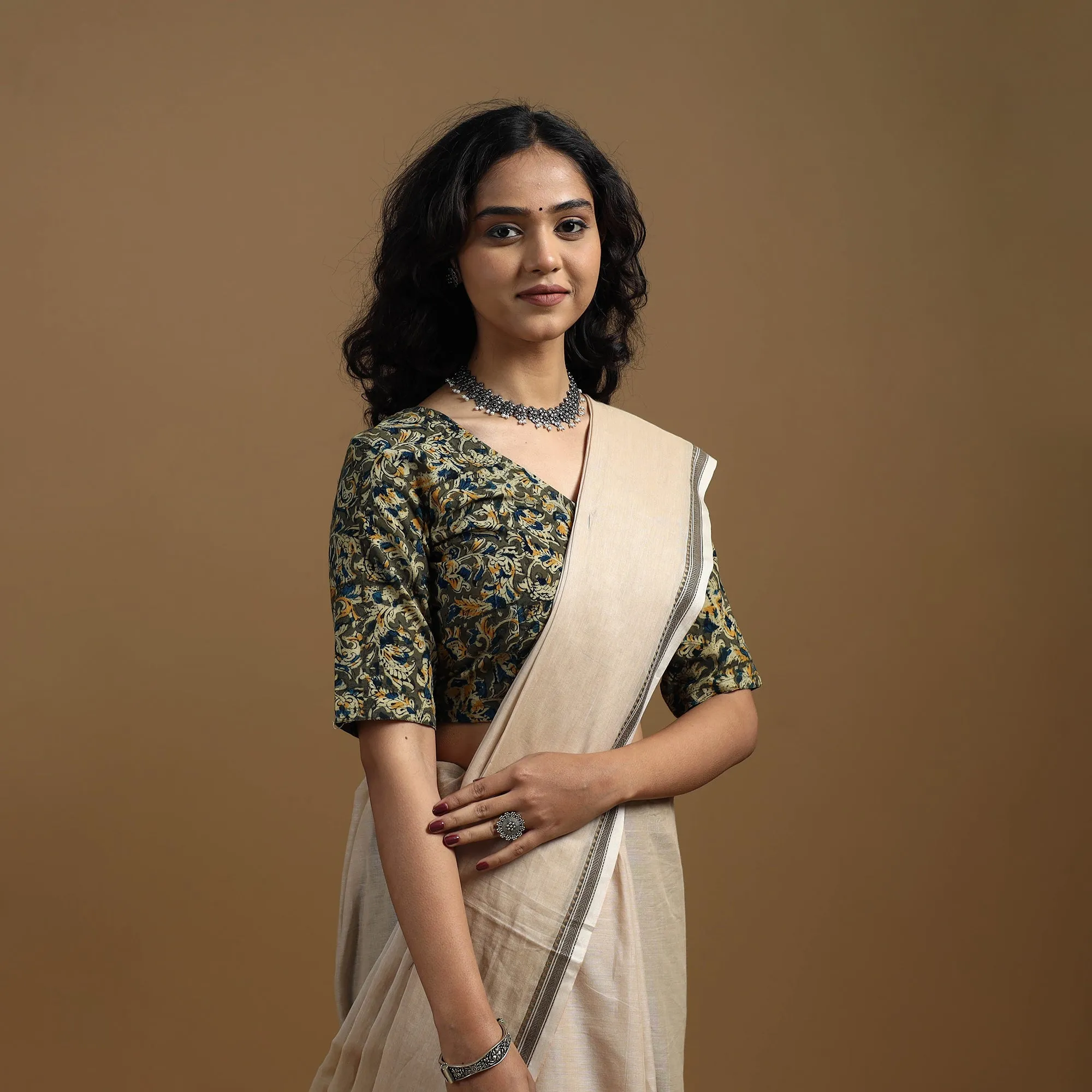 Green - Pedana Block Print Cotton Natural Dyed Kalamkari Readymade Blouse 04 sold by Itokri product image thumbnail 2