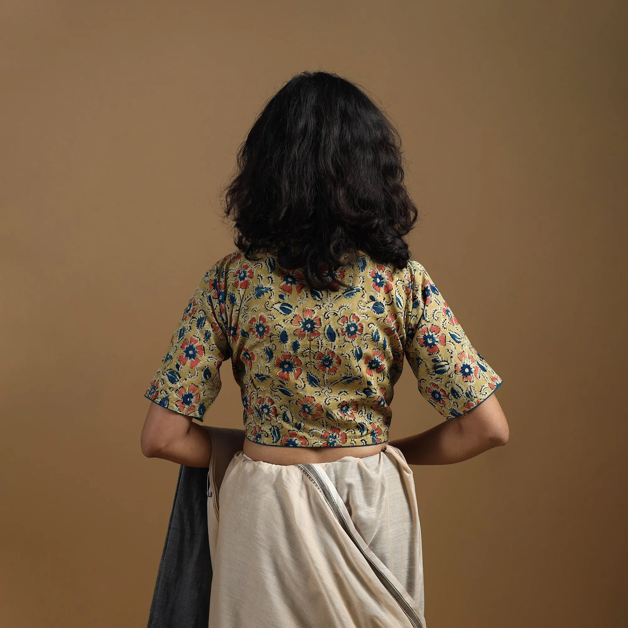Yellow - Pedana Block Print Cotton Natural Dyed Kalamkari Readymade Blouse 08 sold by Itokri product image thumbnail 5