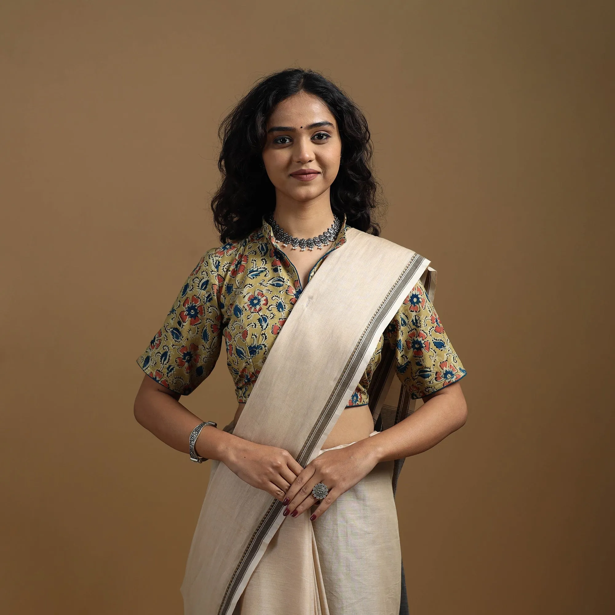 Yellow - Pedana Block Print Cotton Natural Dyed Kalamkari Readymade Blouse 08 sold by Itokri product image thumbnail 4