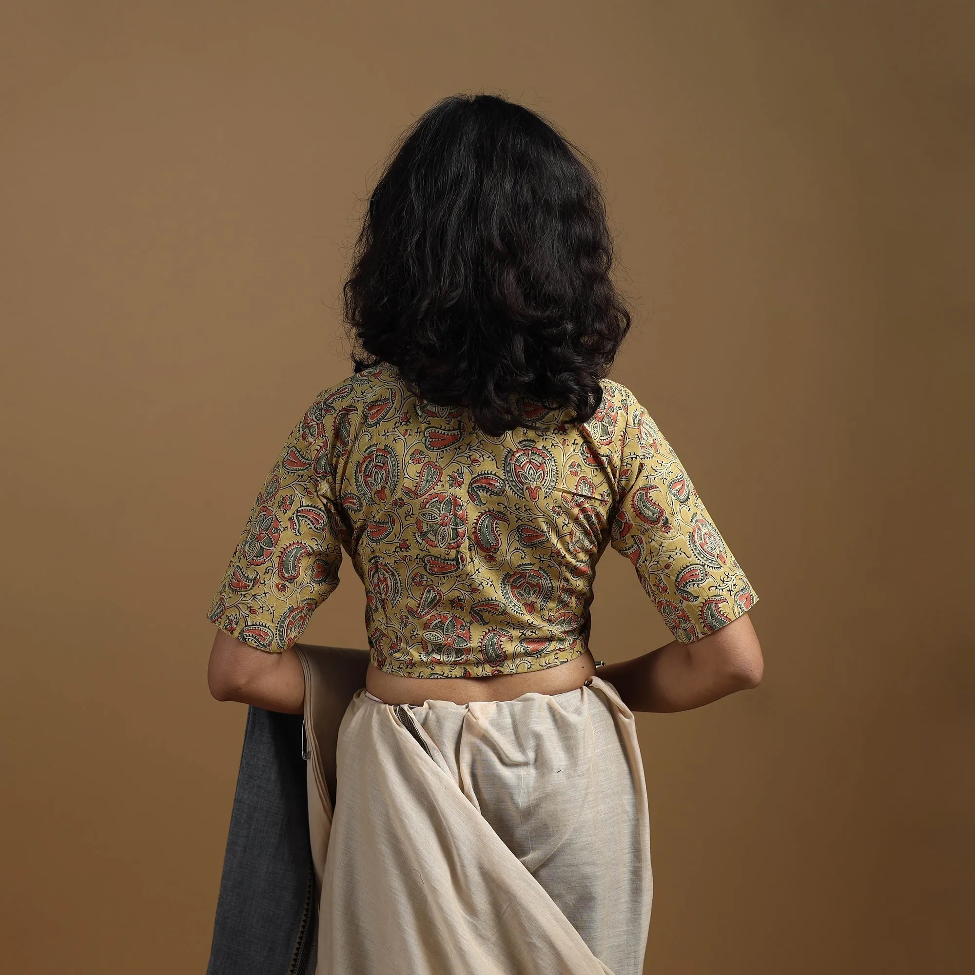 Yellow - Pedana Block Print Cotton Natural Dyed Kalamkari Readymade Blouse 02 sold by Itokri product image thumbnail 5