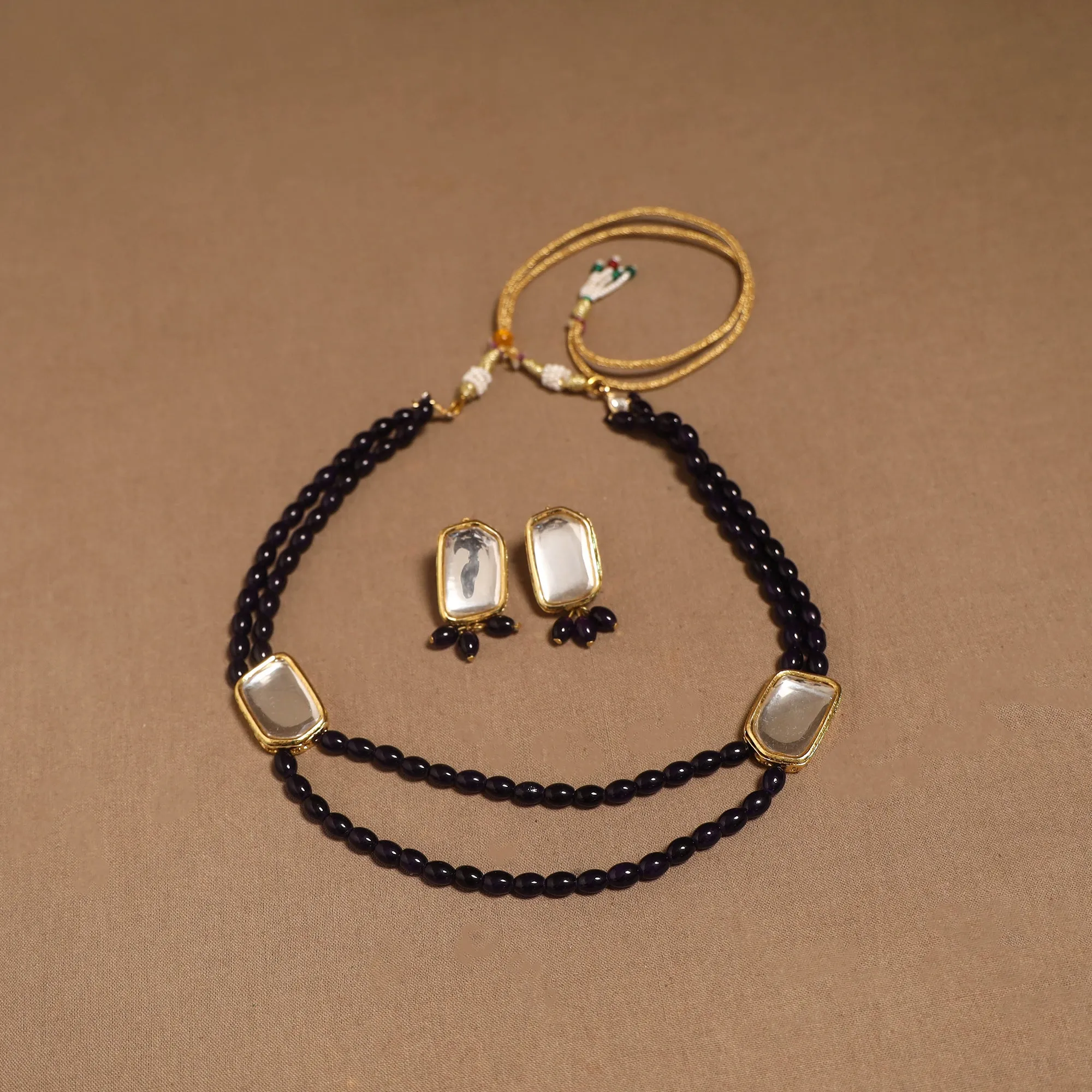 Black - Glass Beads Kundan Work Necklace Set 56 sold by Itokri product image thumbnail 2