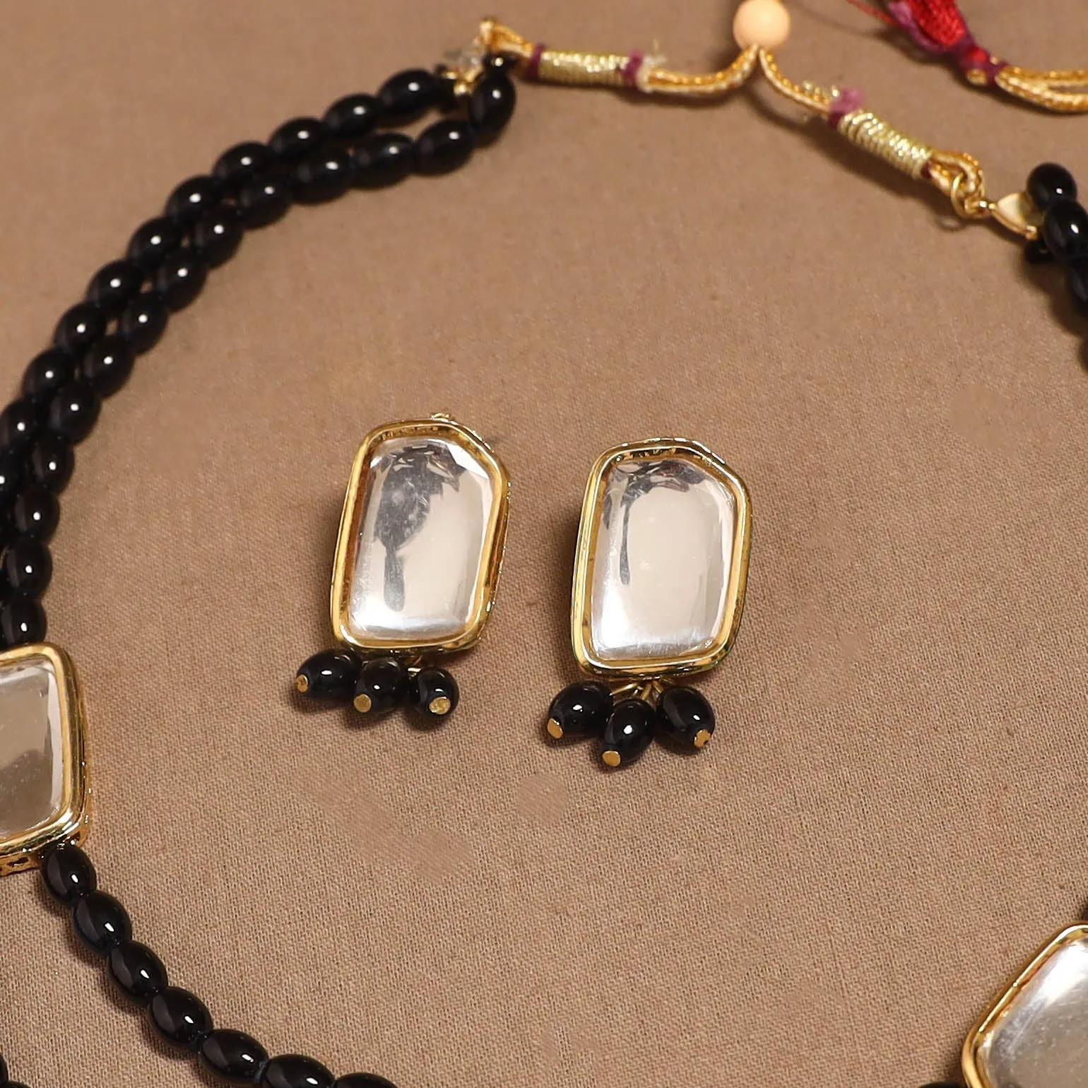 Black - Glass Beads Kundan Work Necklace Set 65 sold by Itokri product image thumbnail 3