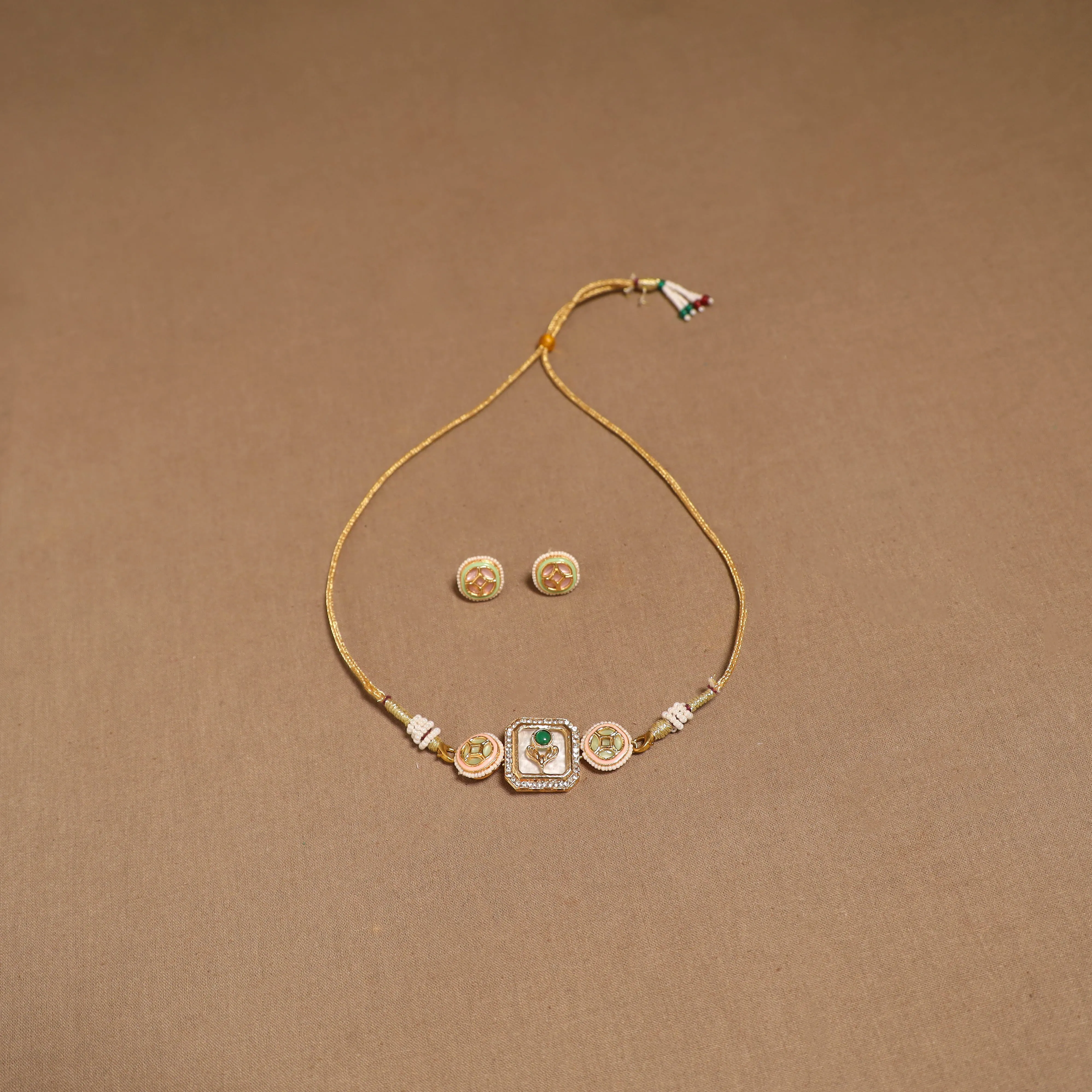 Peach - Kundan Work Choker Necklace Set 54 sold by Itokri product image thumbnail 2