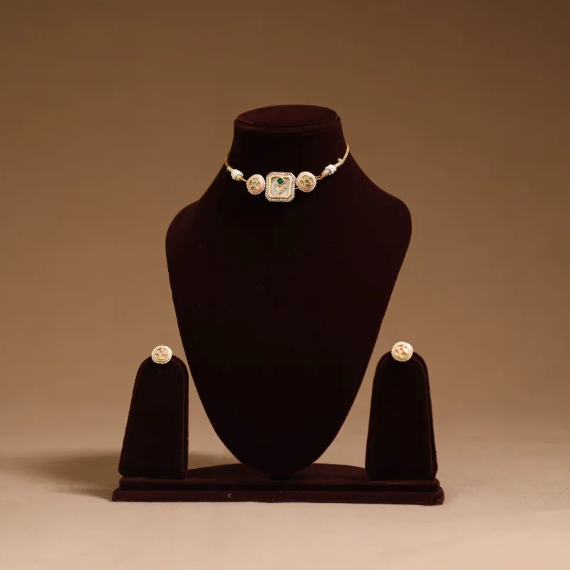 Peach - Kundan Work Choker Necklace Set 54 made by Itokri