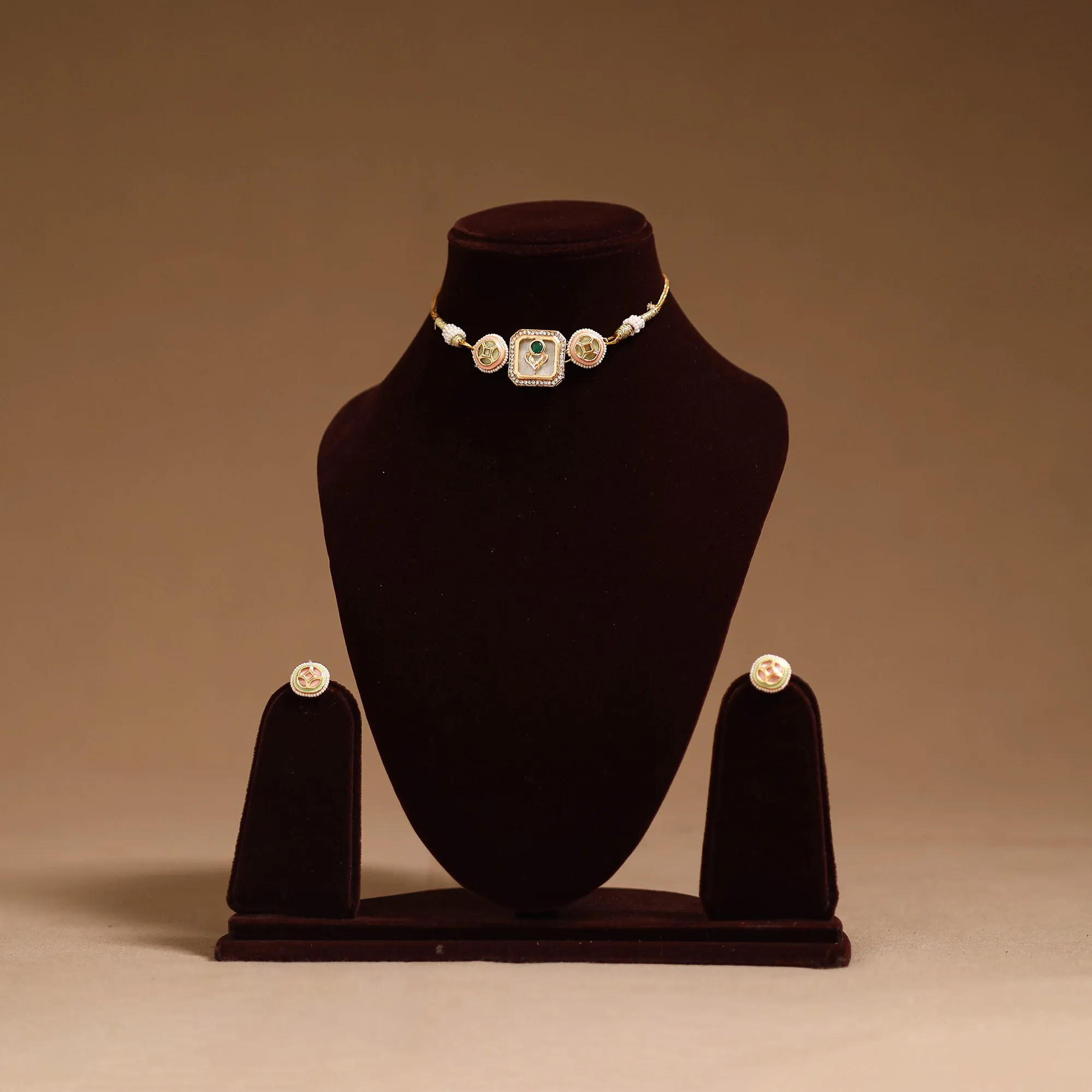 Peach - Kundan Work Choker Necklace Set 54 sold by Itokri