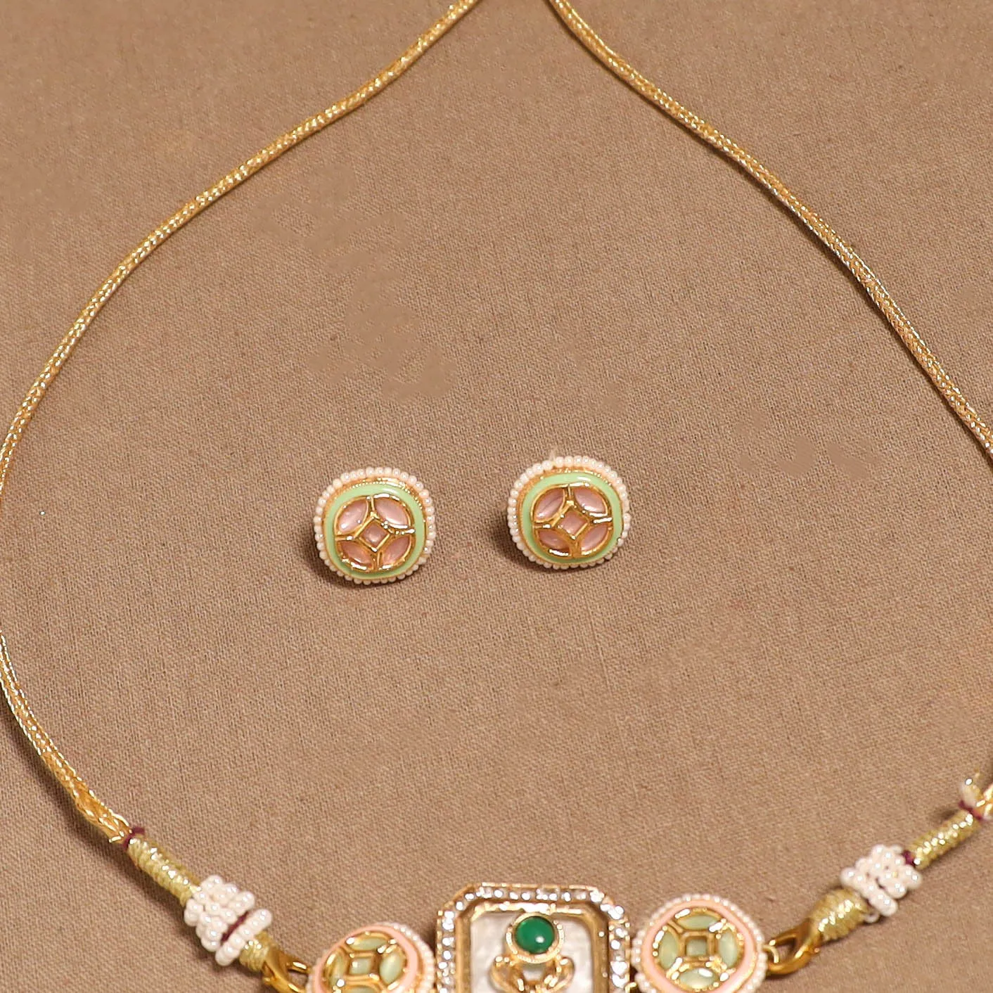 Peach - Kundan Work Choker Necklace Set 54 sold by Itokri product image thumbnail 3