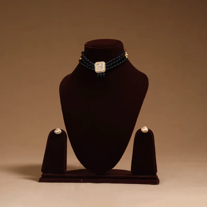 Black - Kundan Work Choker Necklace Set 51 made by Itokri